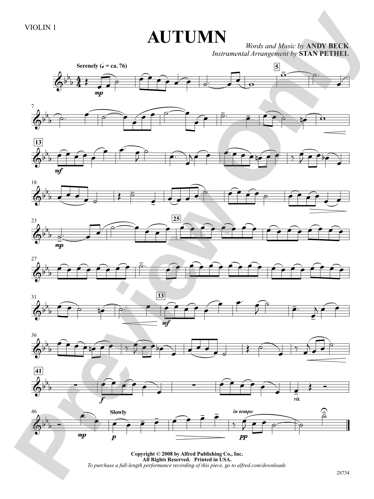 Autumn: 1st Violin: Choral SoundPax