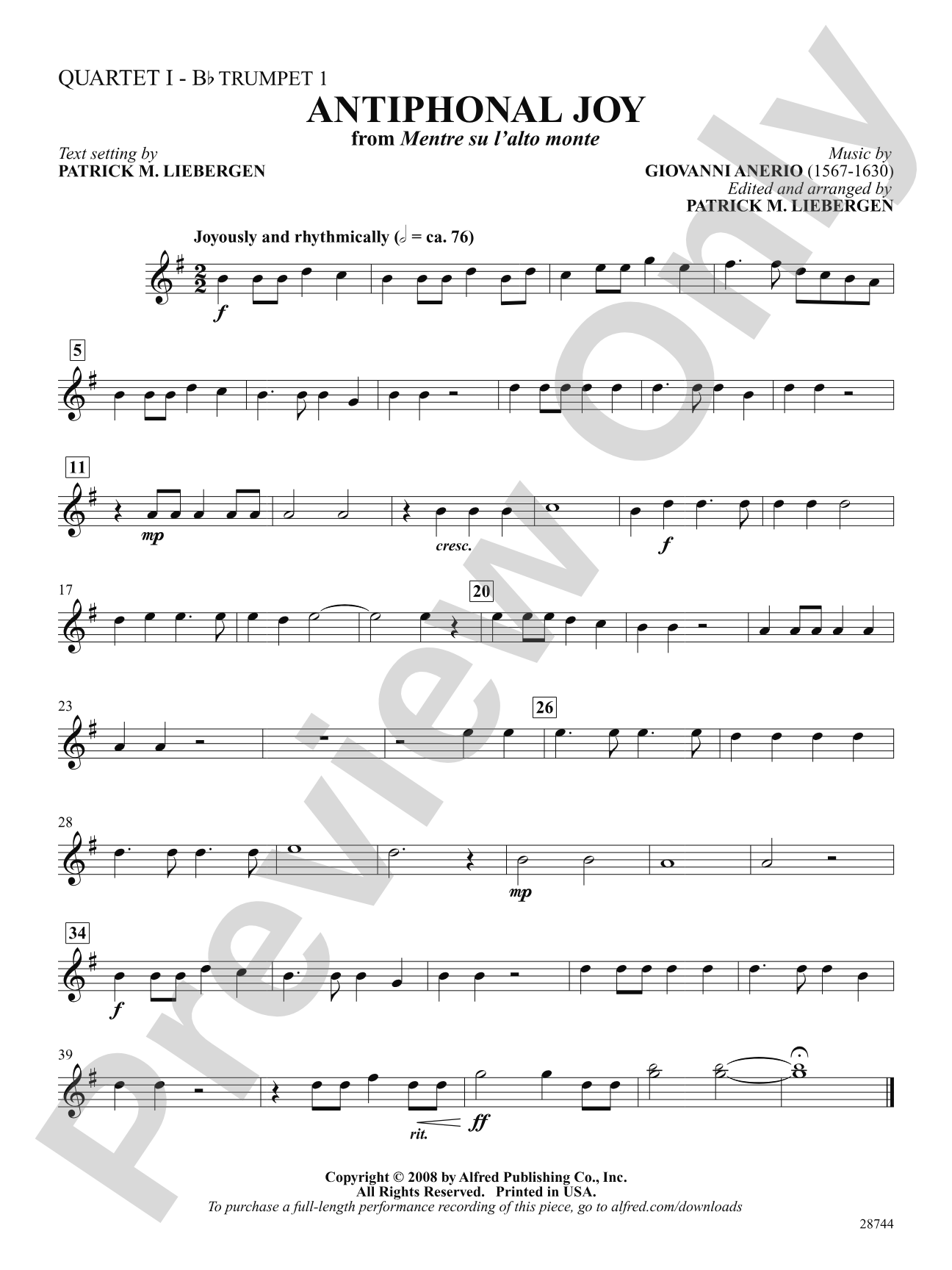 Antiphonal Joy (from Mentre su l'alto monte): 1st B-flat Trumpet: Choral SoundPax