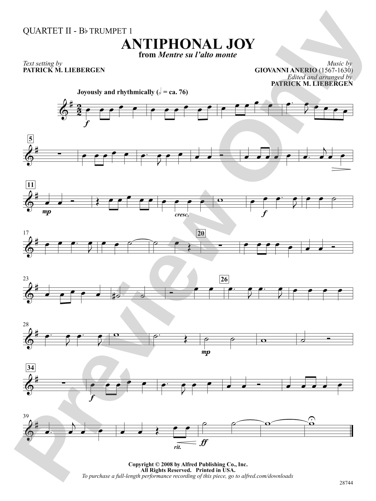 Antiphonal Joy (from Mentre su l'alto monte): 2nd B-flat Trumpet: Choral SoundPax