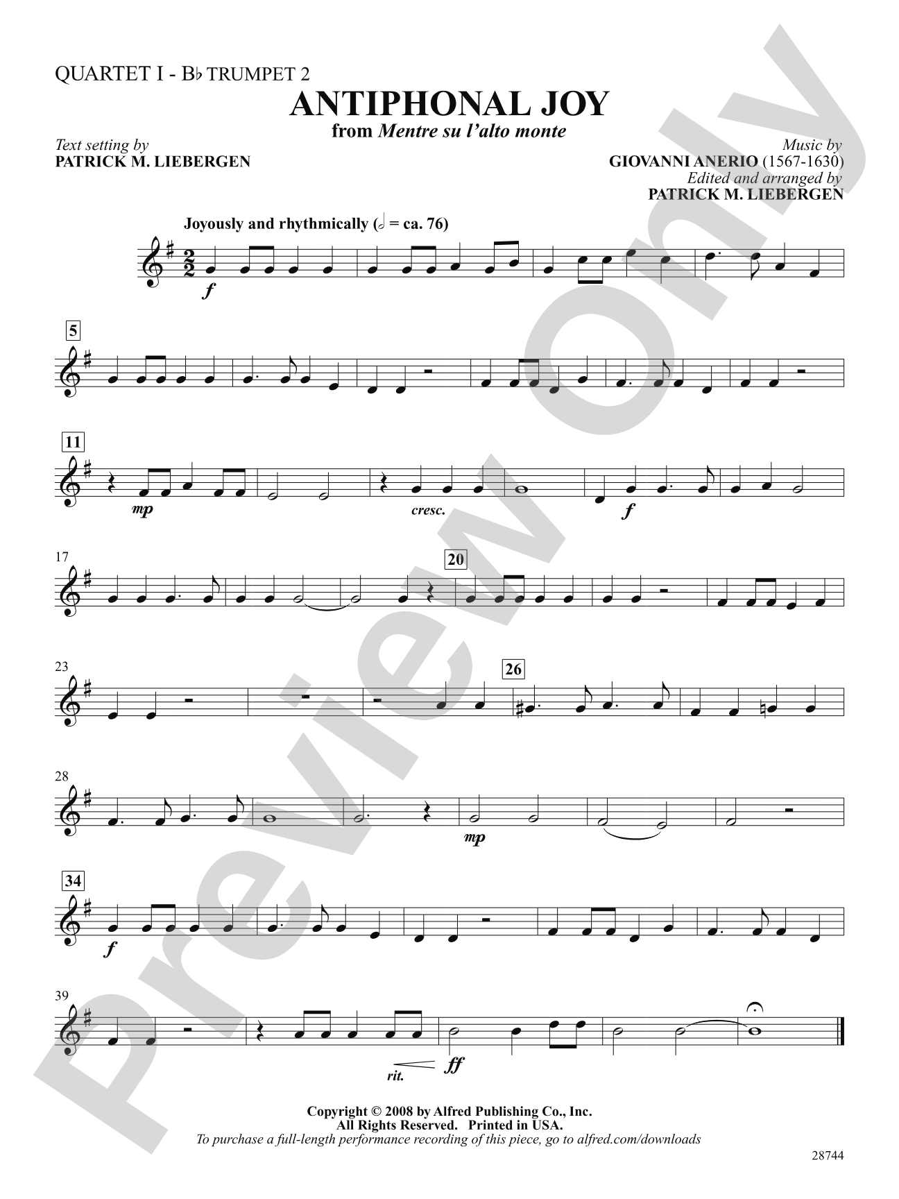 Antiphonal Joy (from Mentre su l'alto monte): 3rd B-flat Trumpet: Choral SoundPax