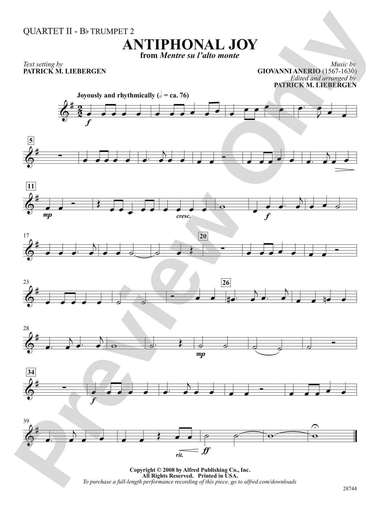 Antiphonal Joy (from Mentre su l'alto monte): 4th B-flat Trumpet: Choral SoundPax