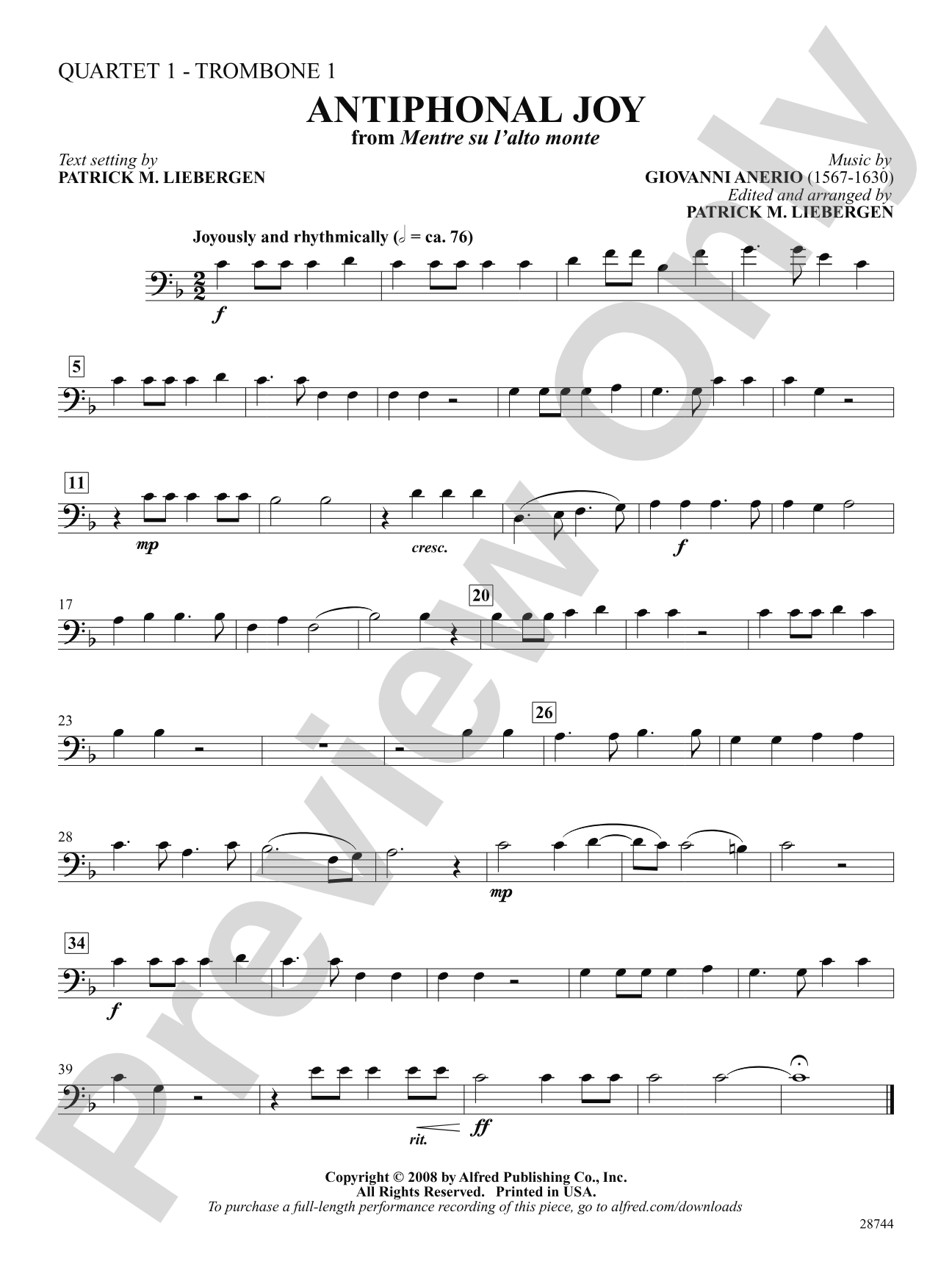 Antiphonal Joy (from Mentre su l'alto monte): 1st Trombone: Choral SoundPax