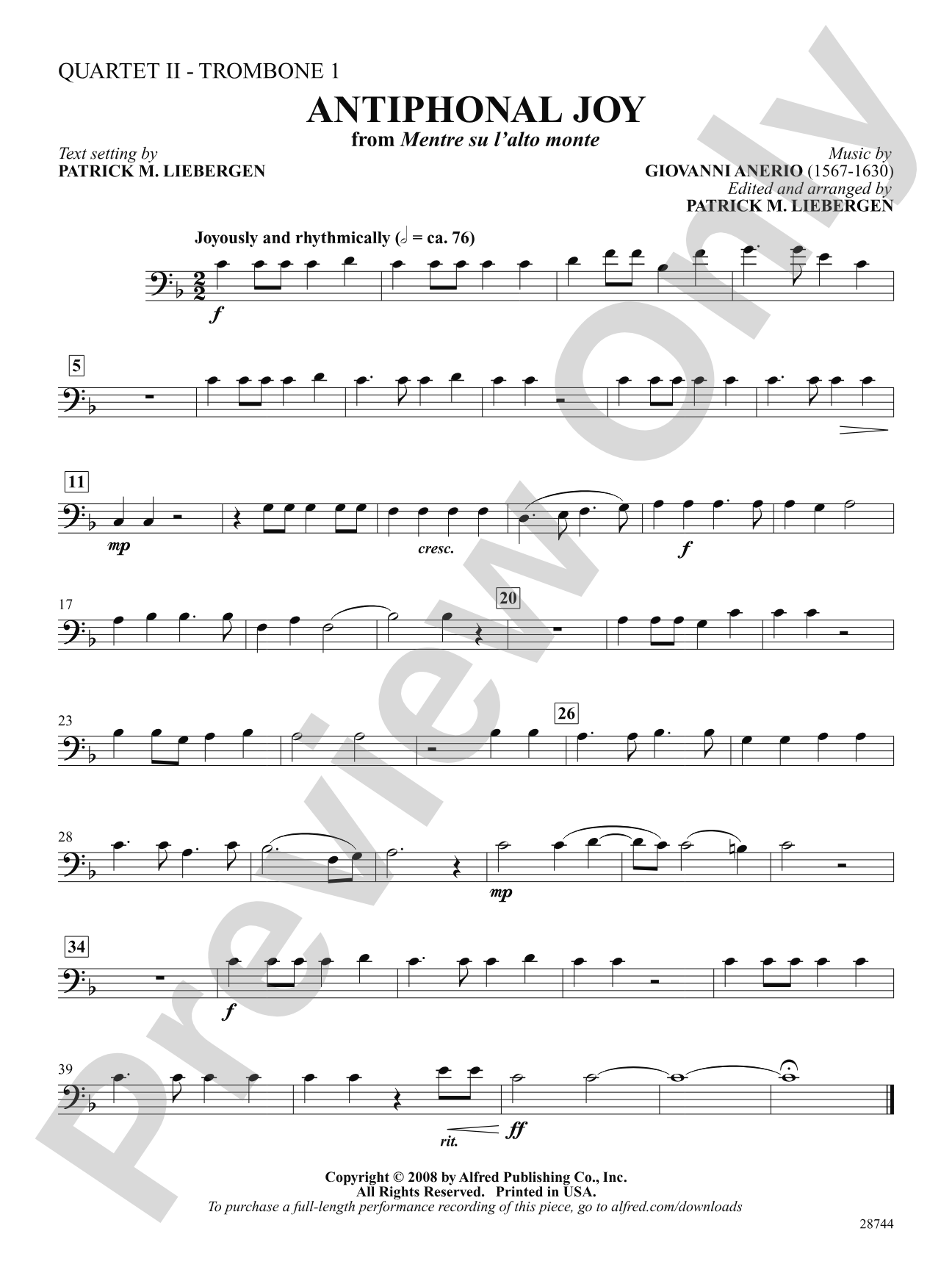 Antiphonal Joy (from Mentre su l'alto monte): 2nd Trombone: Choral SoundPax