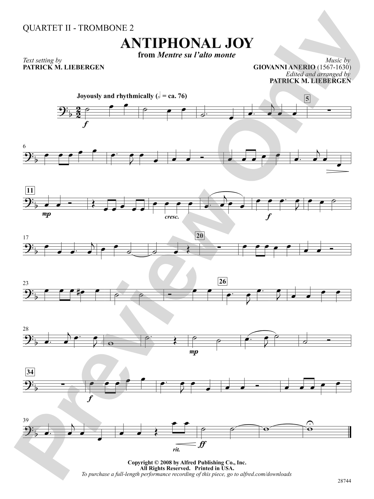 Antiphonal Joy (from Mentre su l'alto monte): 4th Trombone: Choral SoundPax
