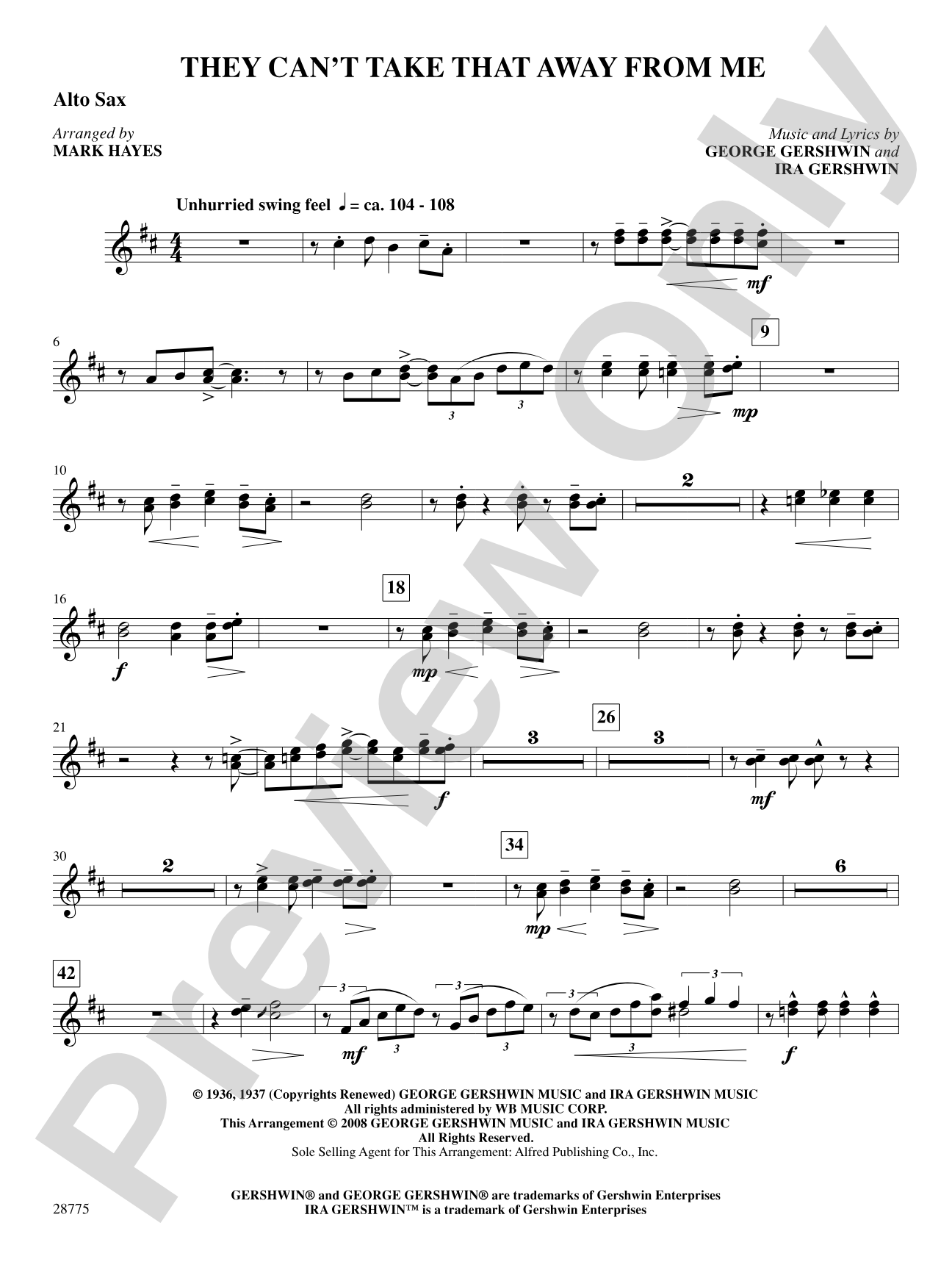 They Can't Take That Away from Me: 1st & 2nd E-flat Alto Saxophone: Choral SoundPax