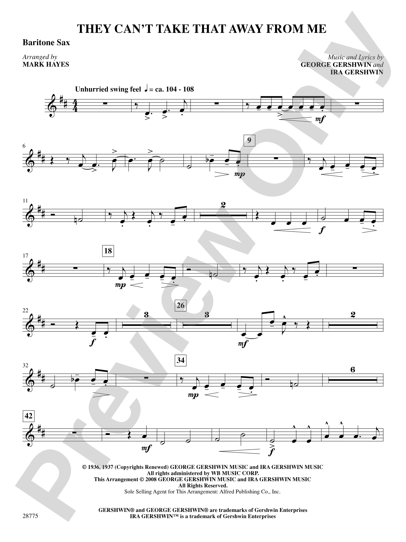 They Can't Take That Away from Me: E-flat Baritone Saxophone: Choral SoundPax