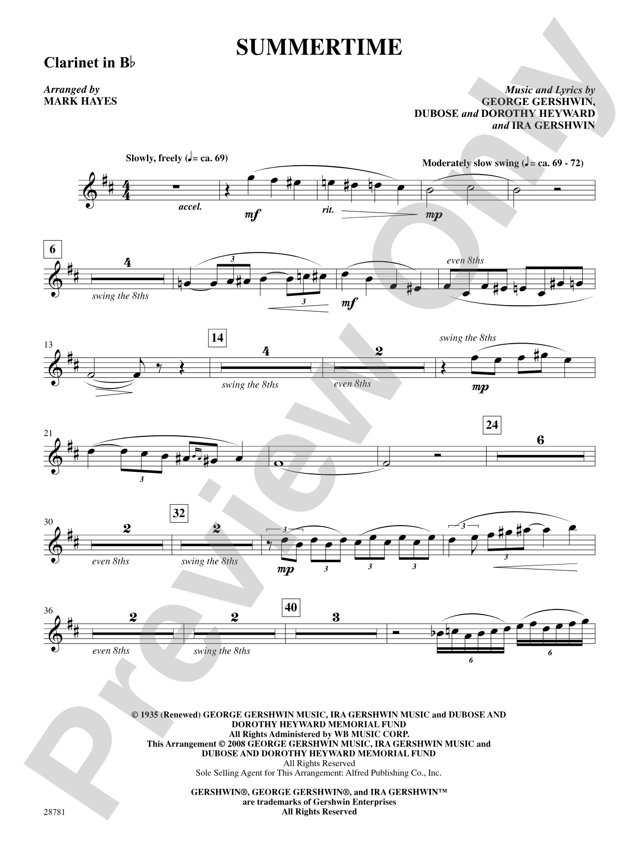 Summertime (from the musical Porgy and Bess): 1st B-flat Clarinet: Choral SoundPax