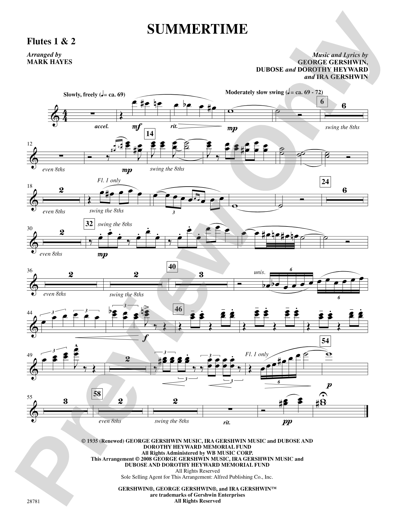Summertime (from the musical Porgy and Bess): 1st & 2nd Flute: Choral SoundPax