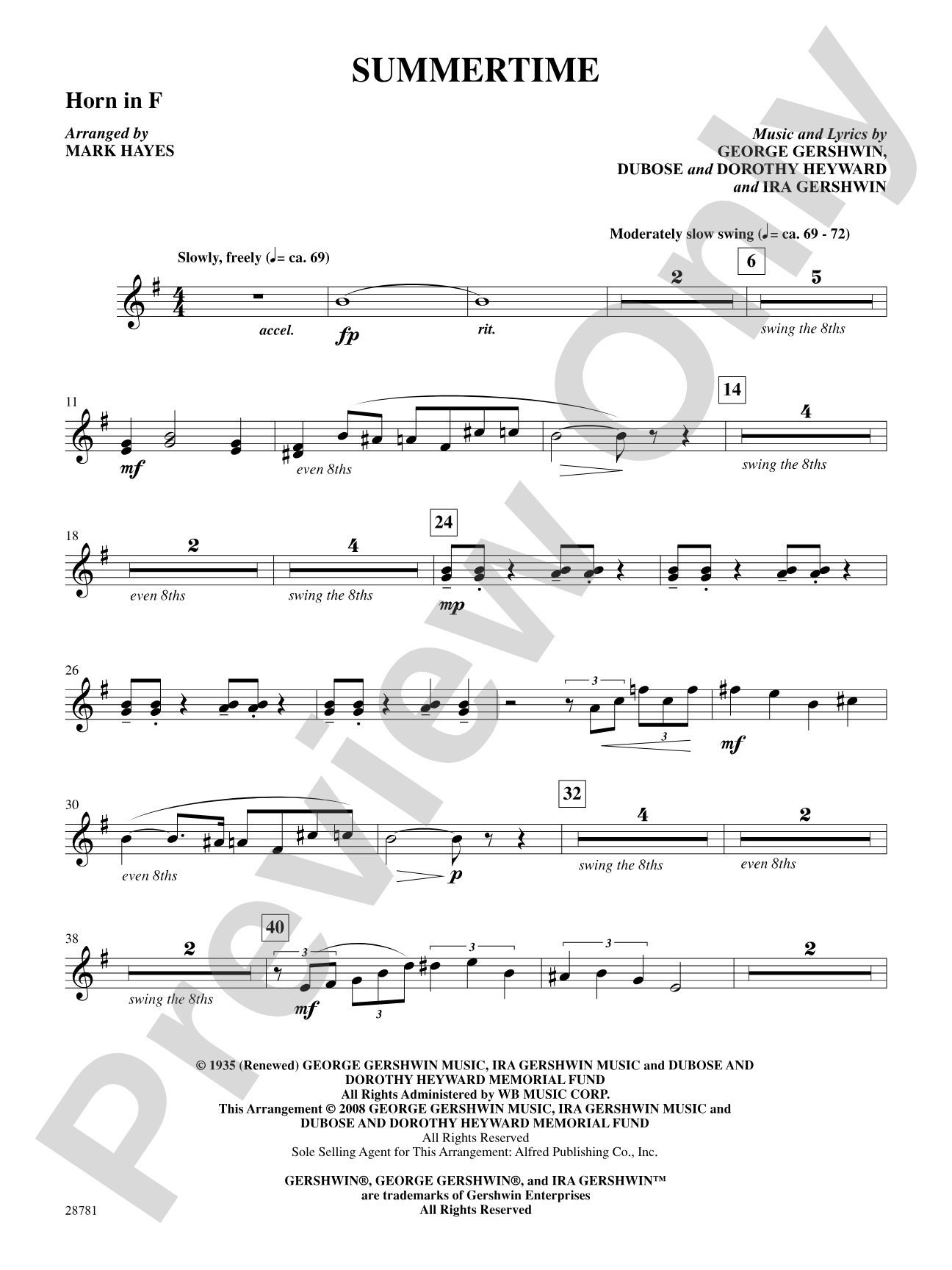 Summertime (from the musical Porgy and Bess): 1st & 2nd F Horns: Choral SoundPax