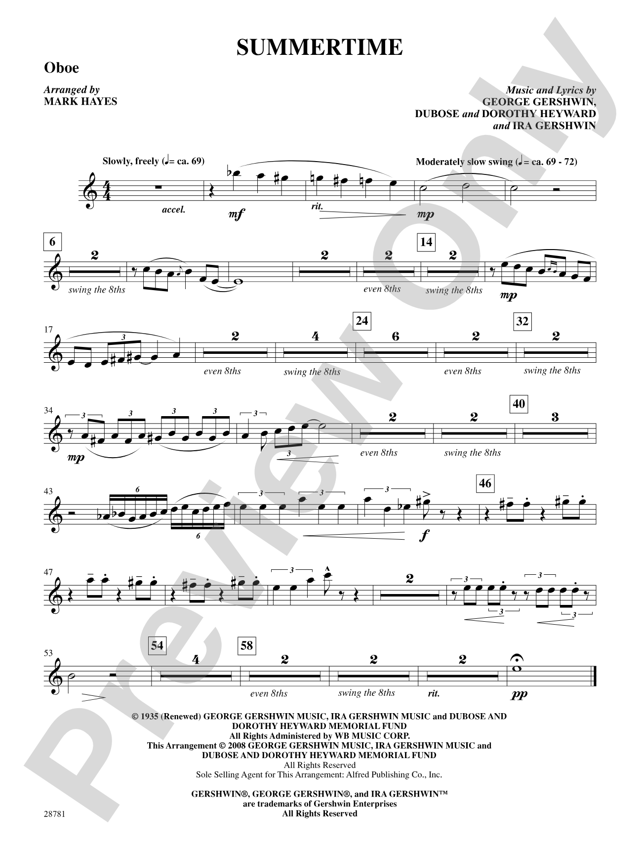 Summertime (from the musical Porgy and Bess): Oboe: Choral SoundPax