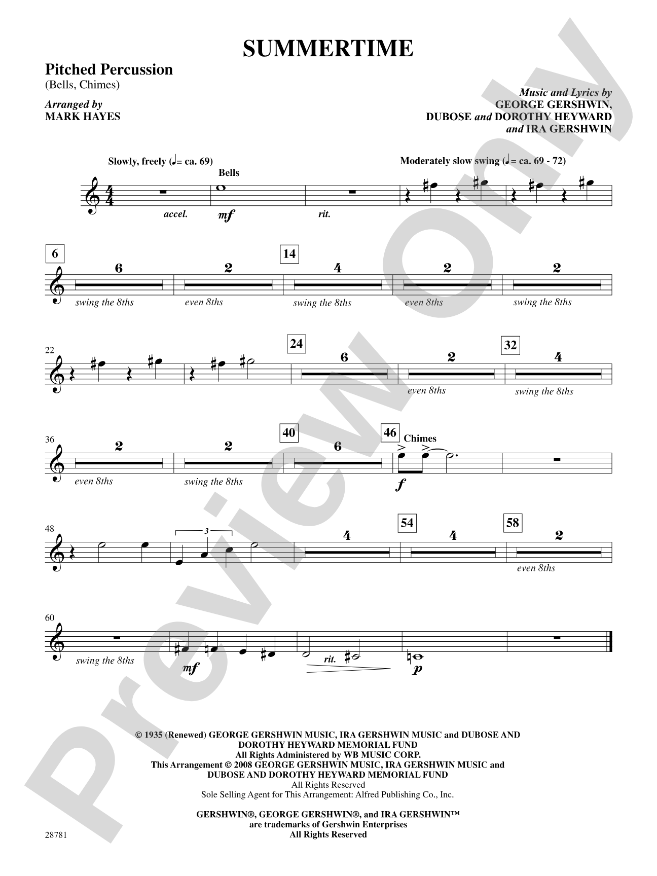 Summertime (from the musical Porgy and Bess): 1st Percussion: Choral SoundPax