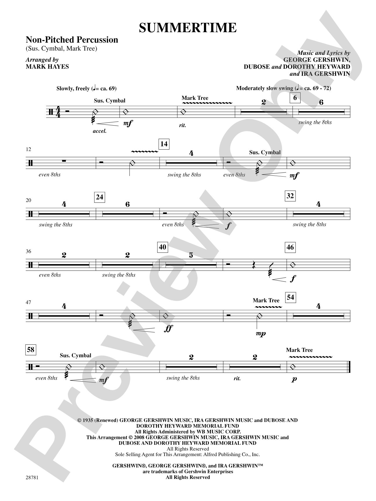 Summertime (from the musical Porgy and Bess): 2nd Percussion: Choral SoundPax