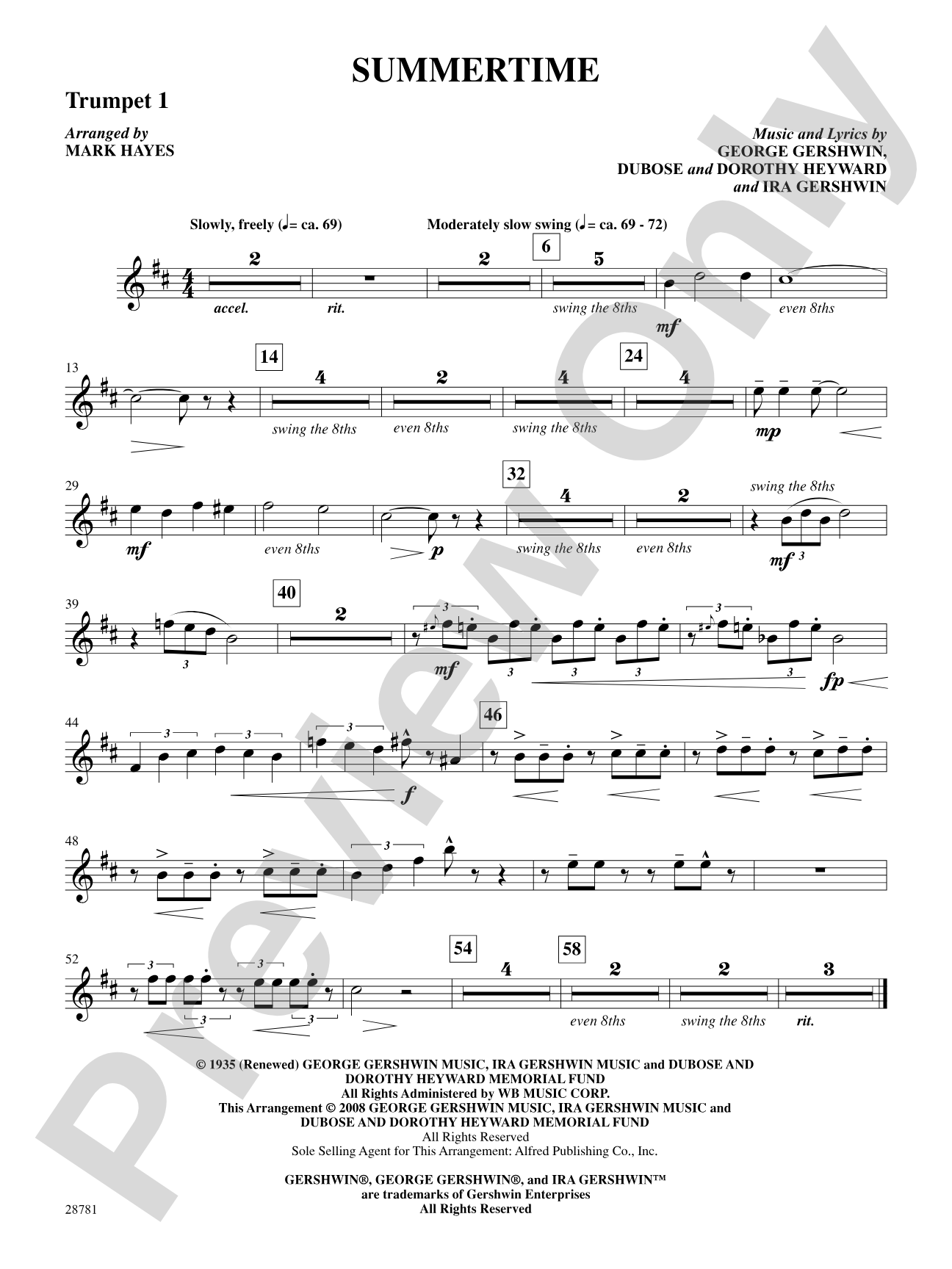 Summertime (from the musical Porgy and Bess): 1st B-flat Trumpet: Choral SoundPax