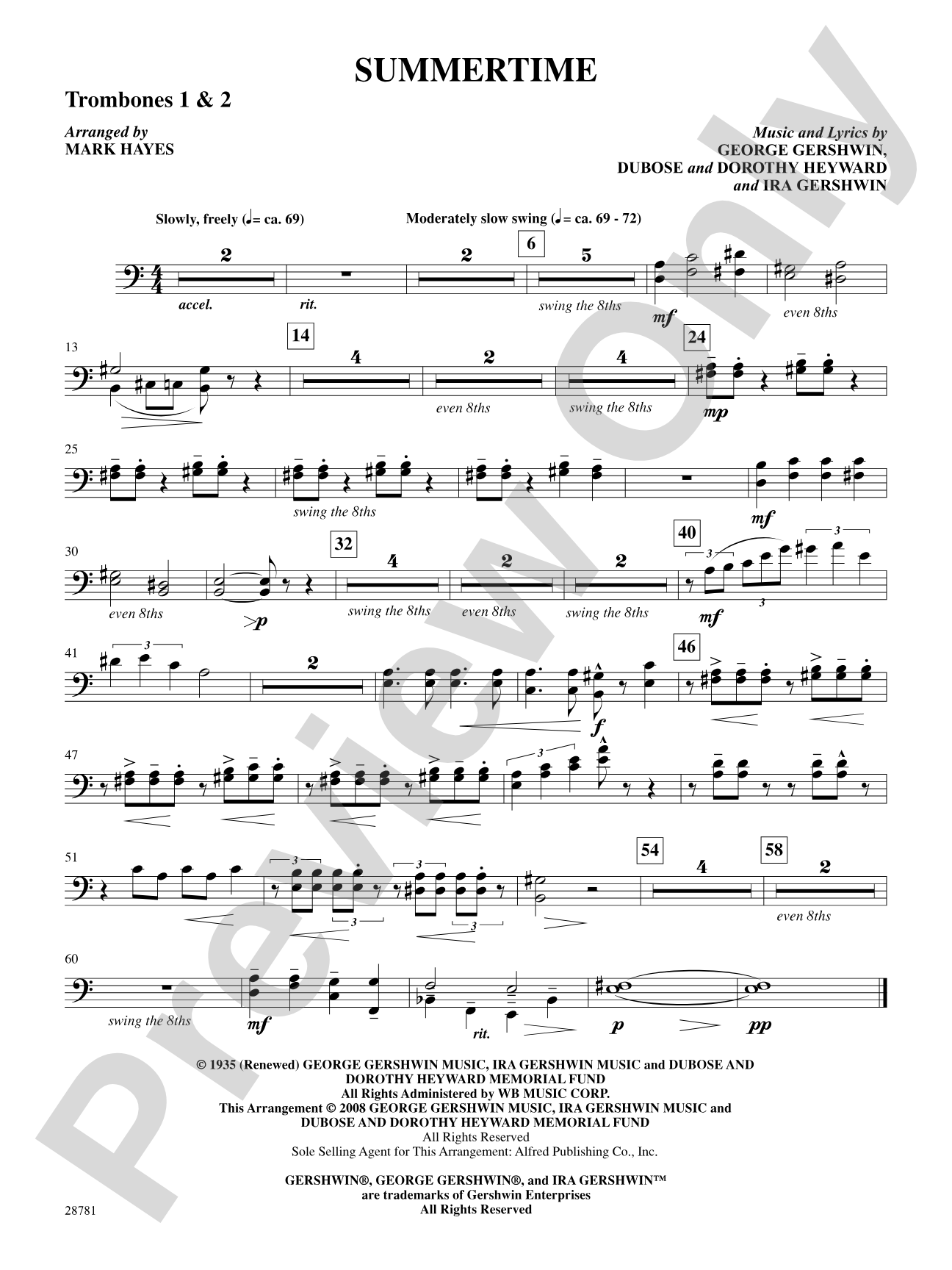 Summertime (from the musical Porgy and Bess): 1st & 2nd Trombones: Choral SoundPax