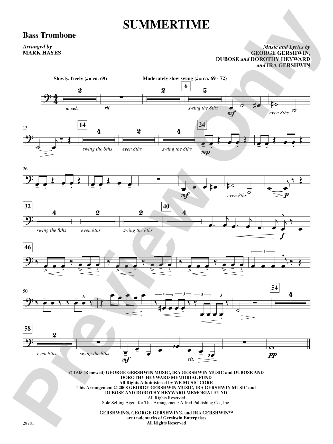 Summertime (from the musical Porgy and Bess): 3rd Trombone: Choral SoundPax