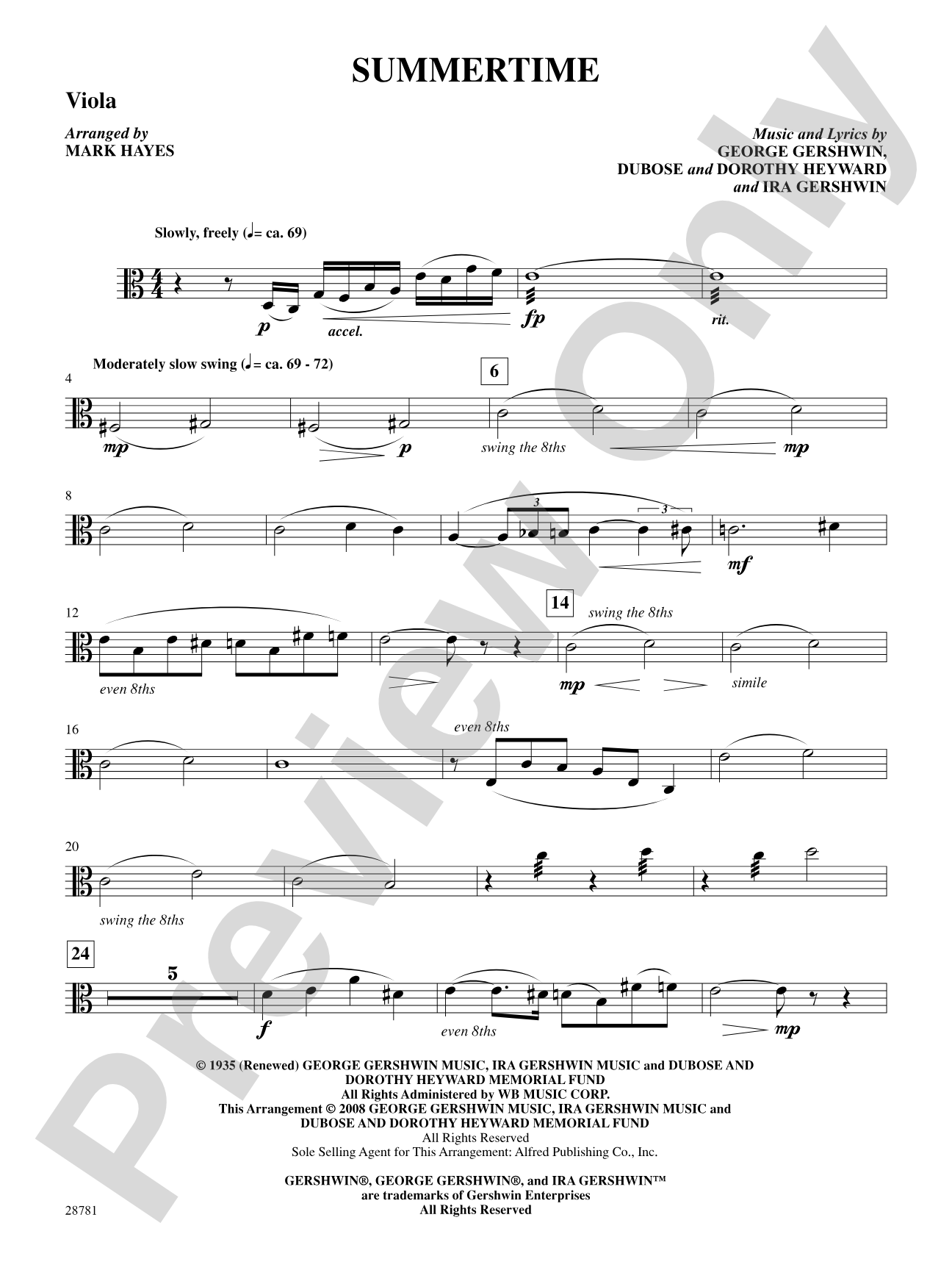 Summertime (from the musical Porgy and Bess): Viola: Choral SoundPax