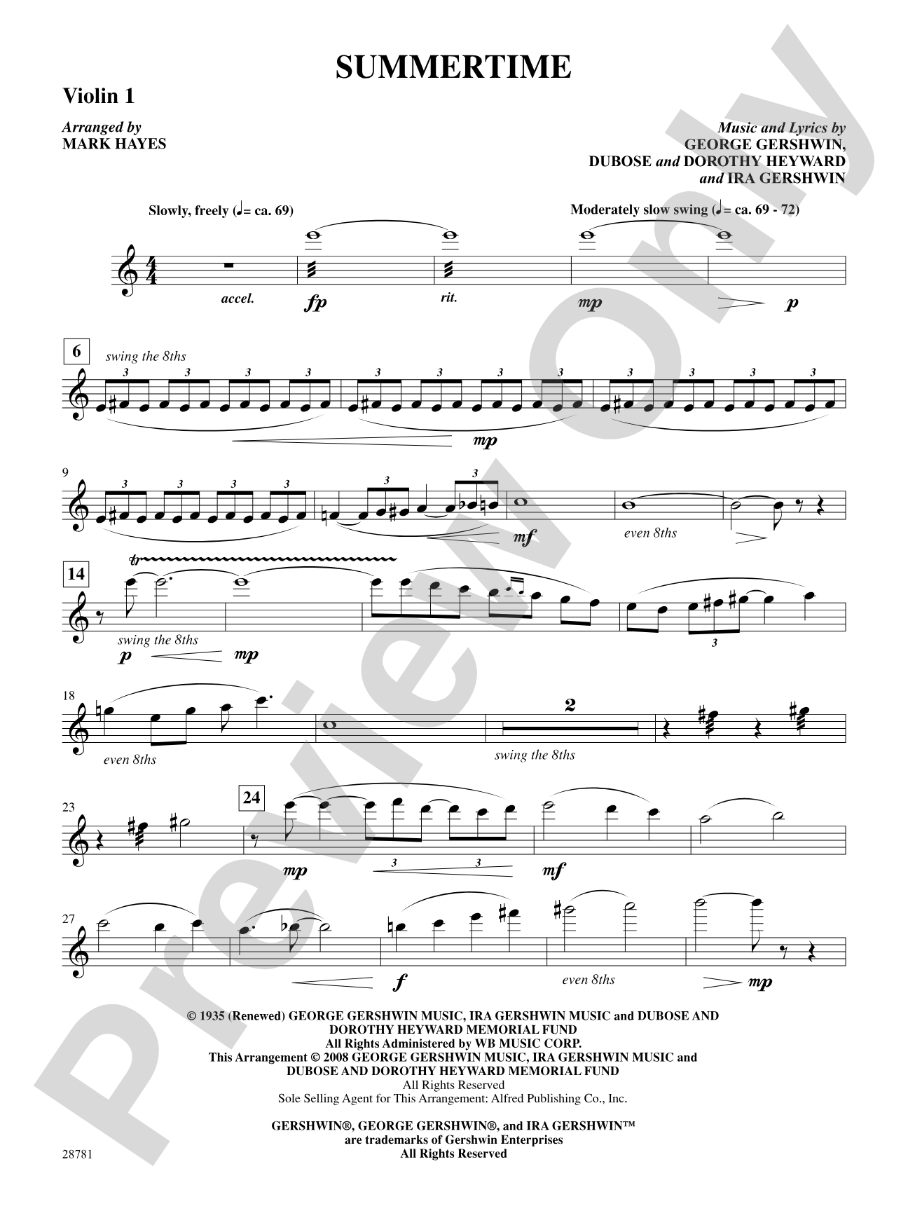 Summertime (from the musical Porgy and Bess): 1st Violin: Choral SoundPax