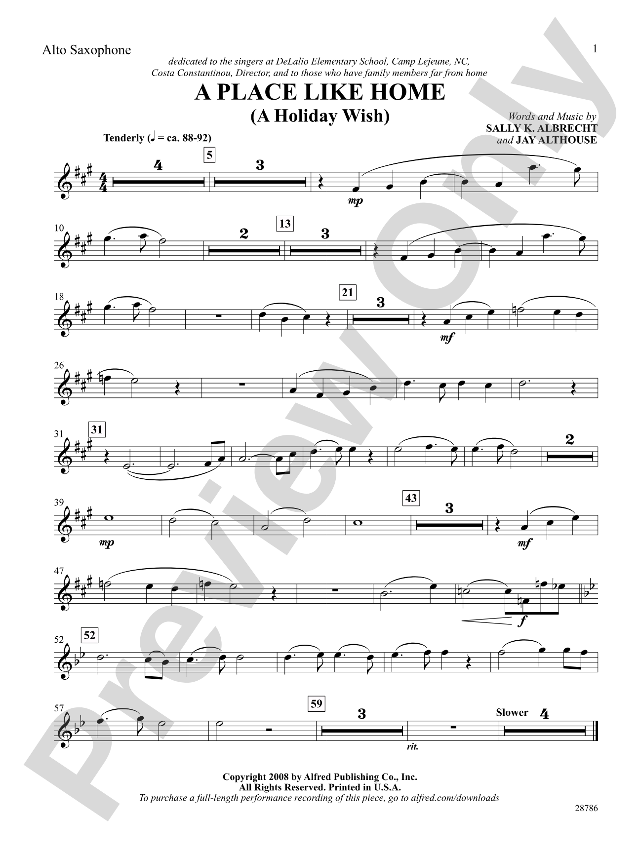 A Place Like Home (A Holiday Wish): E-flat Alto Saxophone: Choral SoundPax