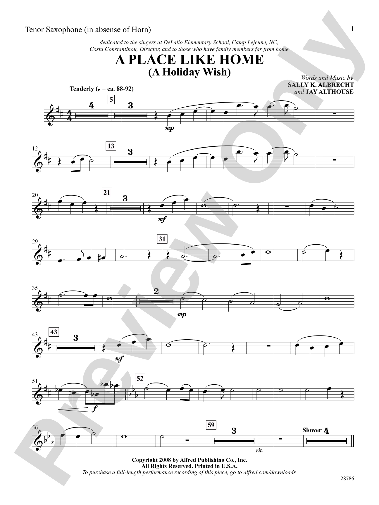 A Place Like Home (A Holiday Wish): B-flat Tenor Saxophone: Choral SoundPax