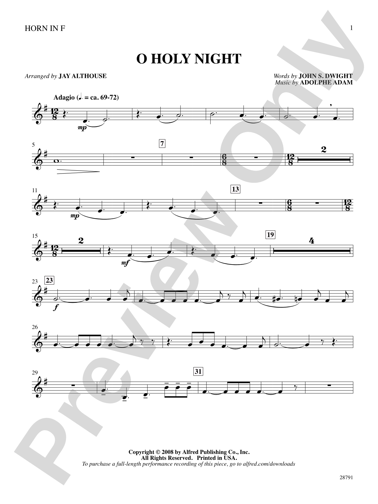 O Holy Night: 1st F Horn: Choral SoundPax