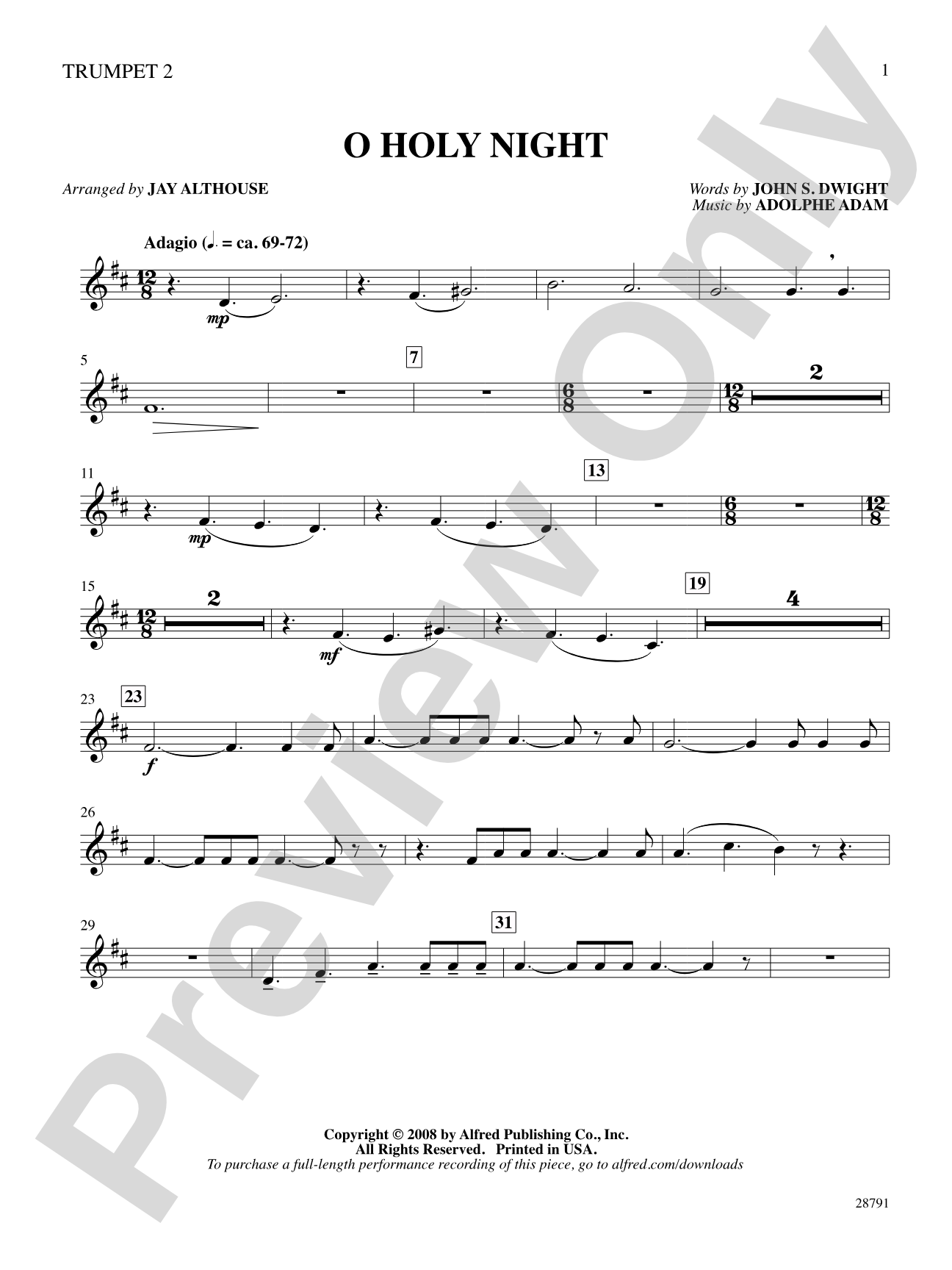 O Holy Night: 2nd B-flat Trumpet: Choral SoundPax