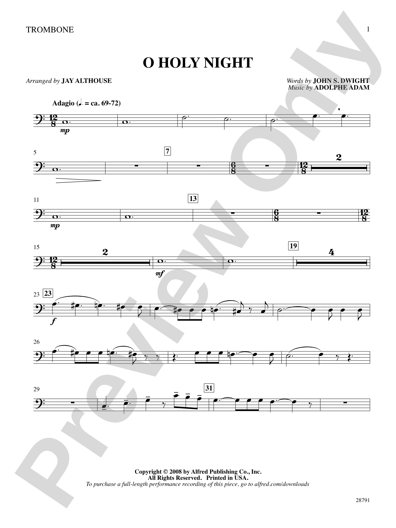 O Holy Night: 1st Trombone: Choral SoundPax