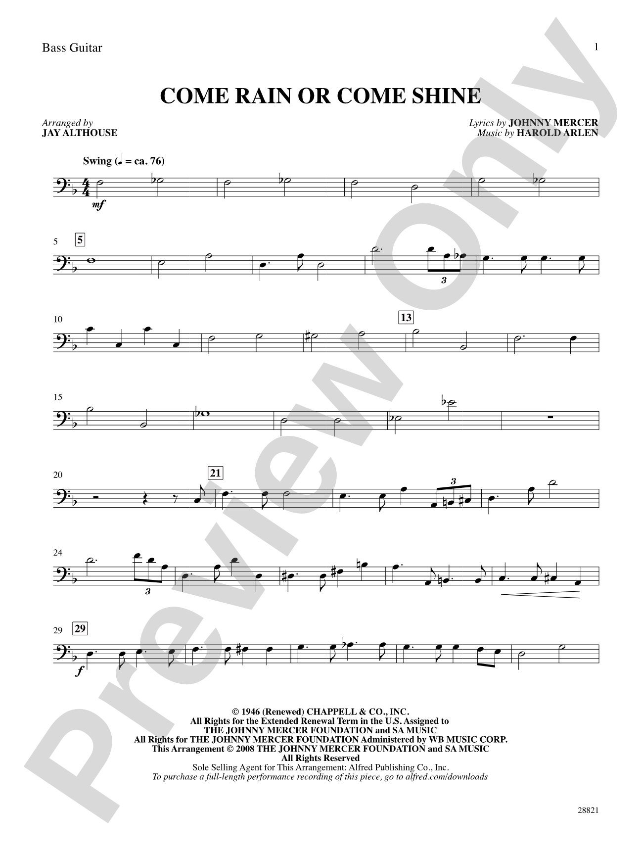 Come Rain or Come Shine: String Bass: Choral SoundPax
