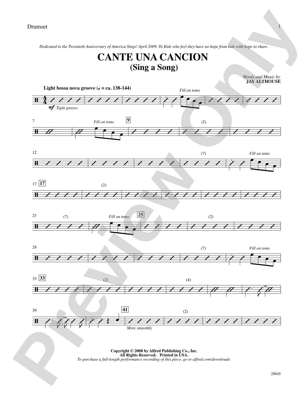 Cante una Cancion (Sing a Song): Drums: Choral SoundPax