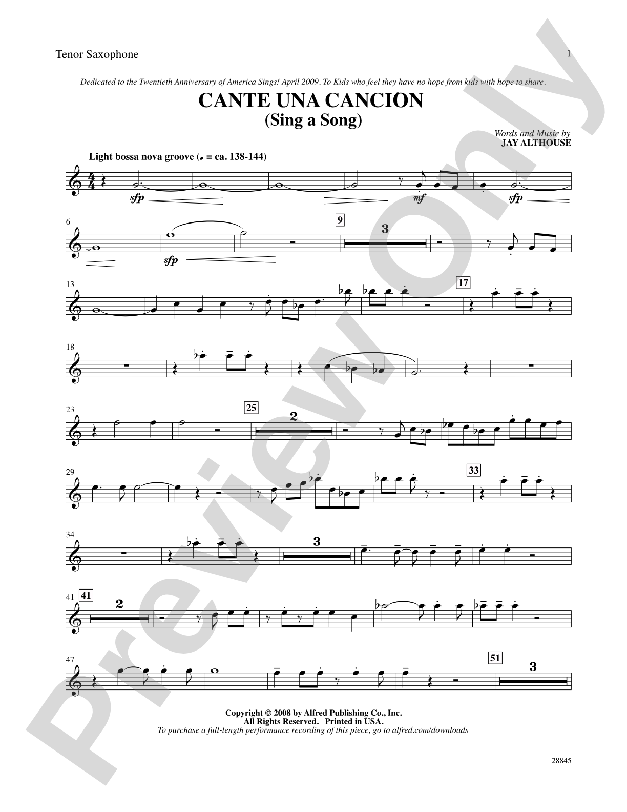 Cante una Cancion (Sing a Song): B-flat Tenor Saxophone: Choral SoundPax