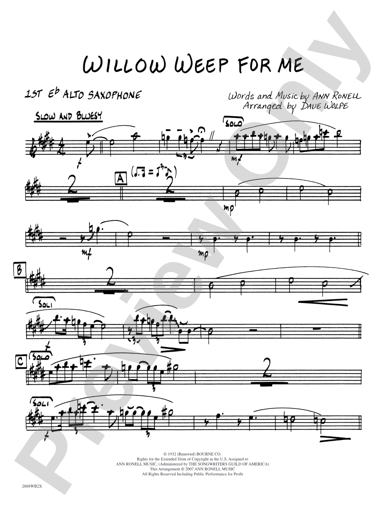 Willow Weep for Me: E-flat Alto Saxophone