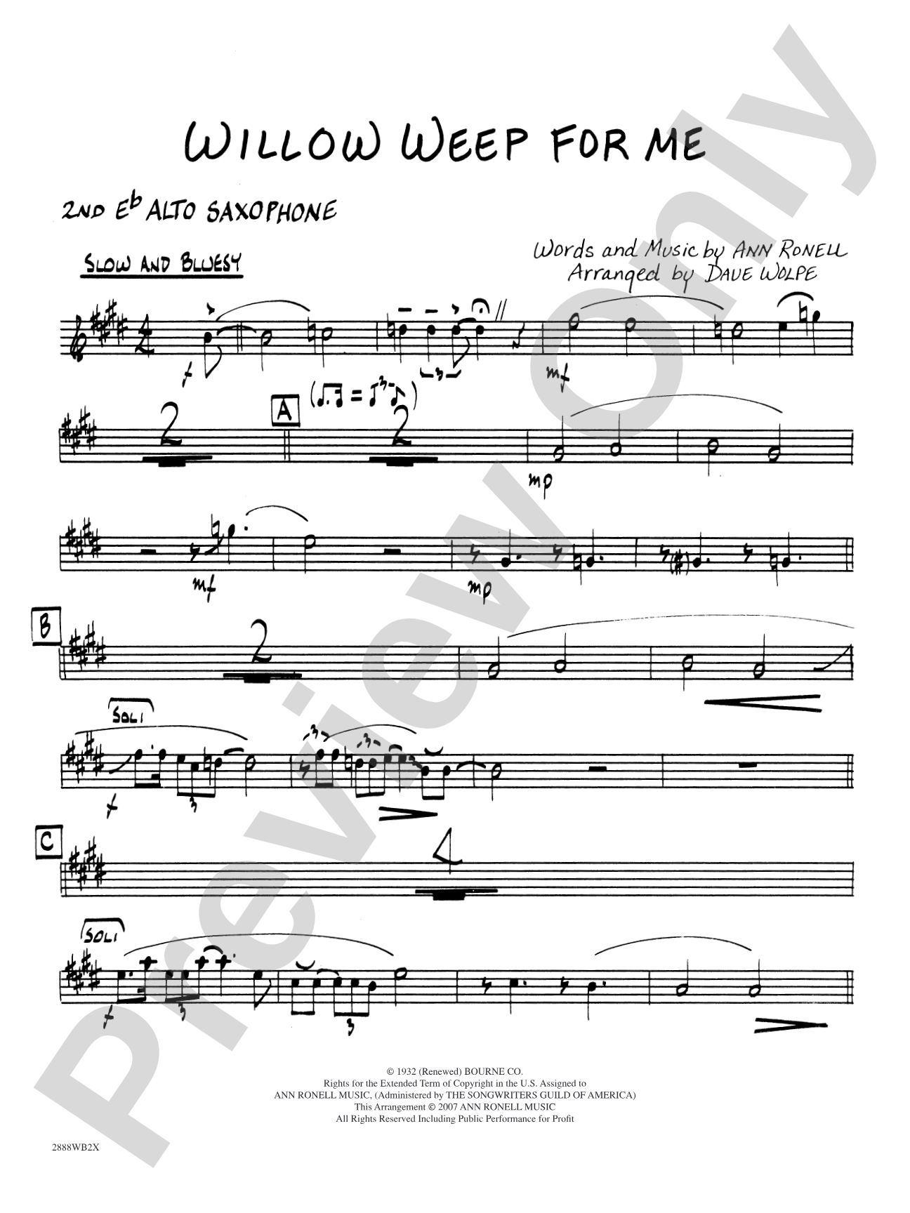Willow Weep for Me: 2nd E-flat Alto Saxophone