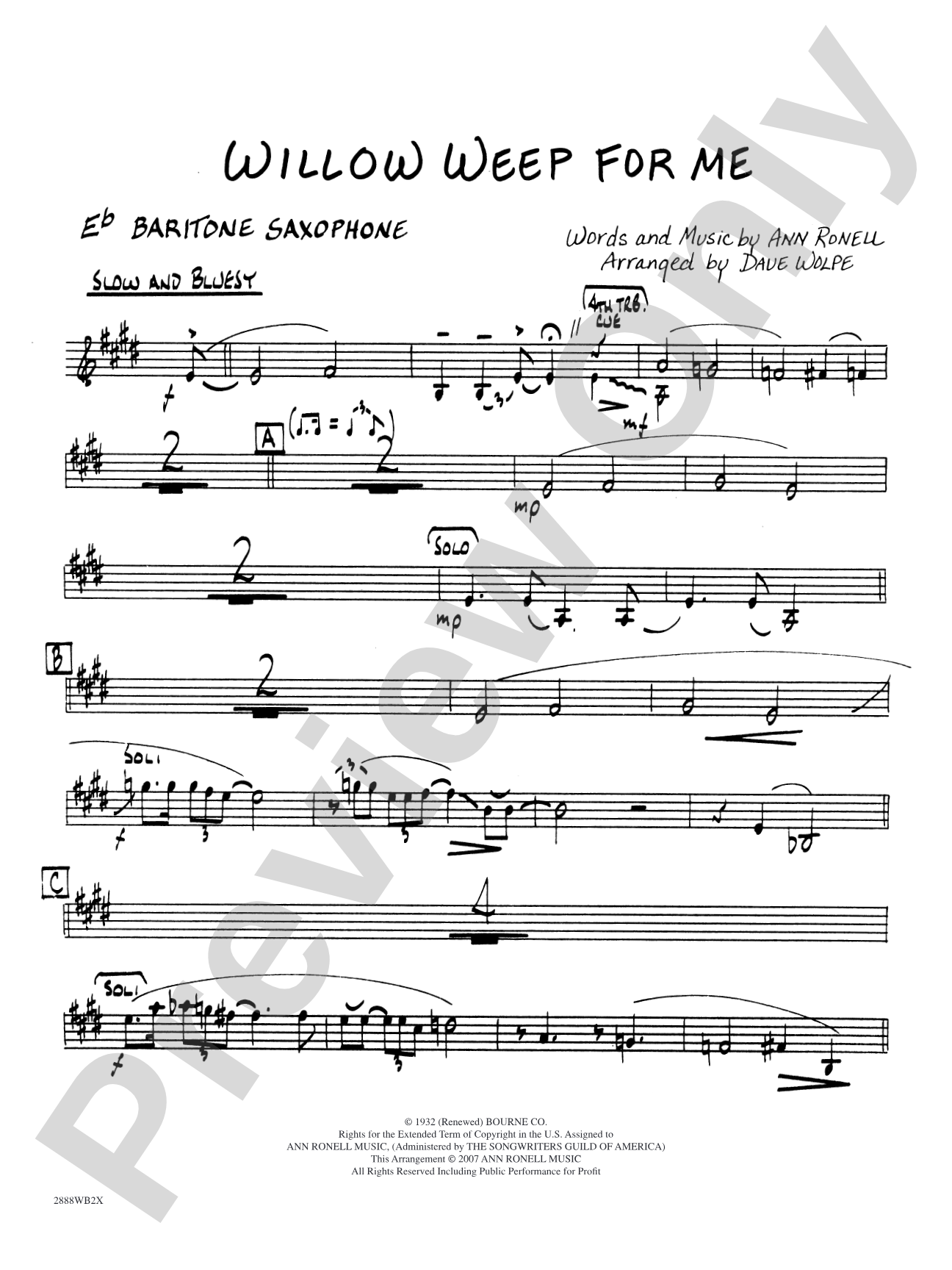 Willow Weep for Me: E-flat Baritone Saxophone