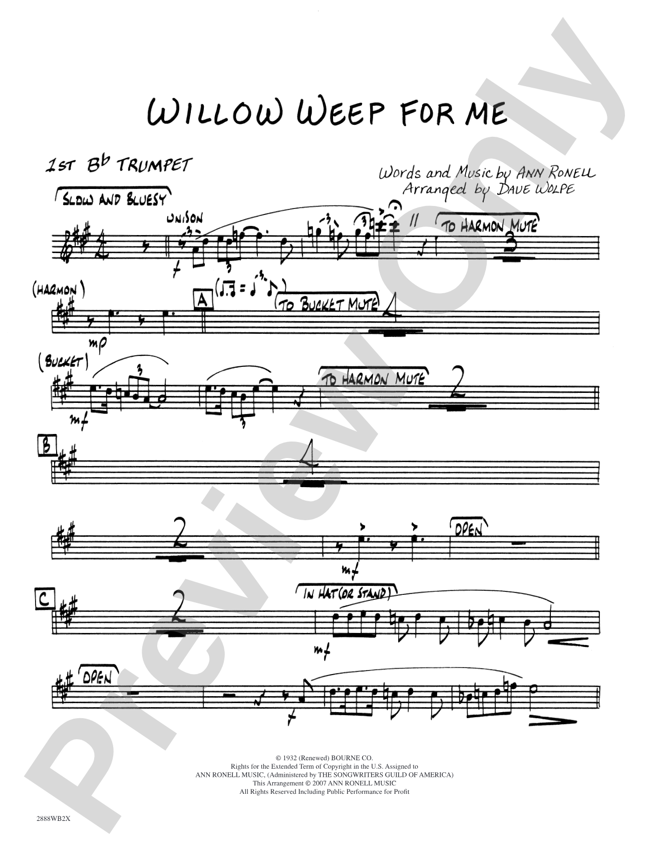 Willow Weep for Me: 1st B-flat Trumpet