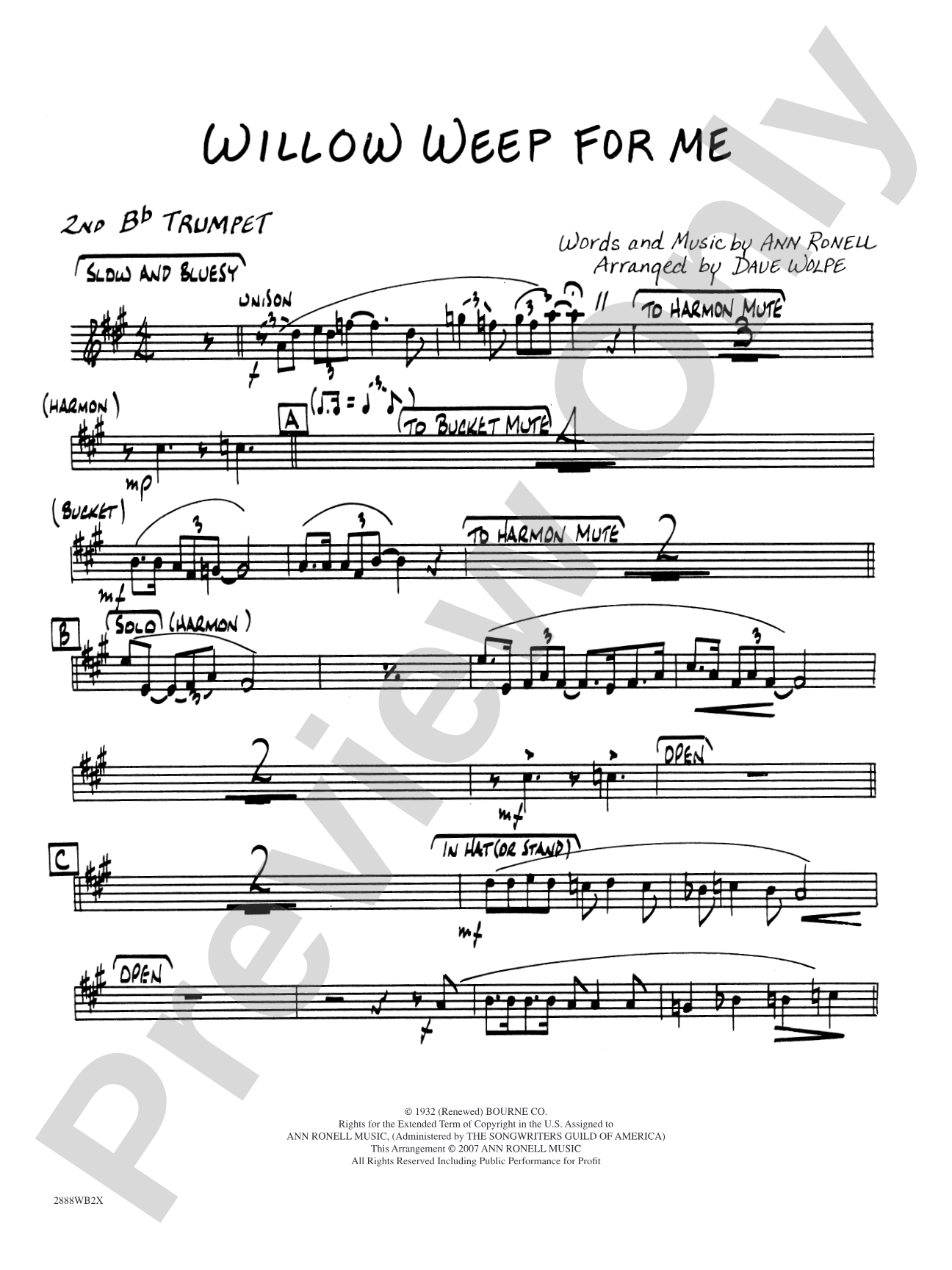 Willow Weep for Me: 2nd B-flat Trumpet