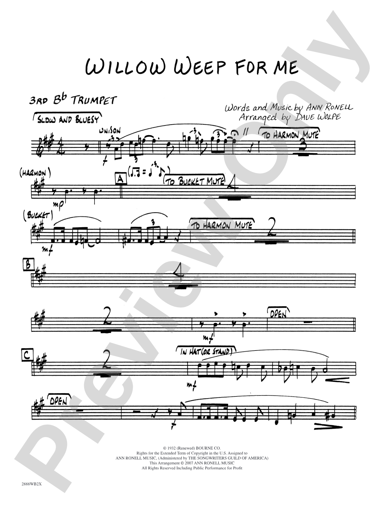 Willow Weep for Me: 3rd B-flat Trumpet