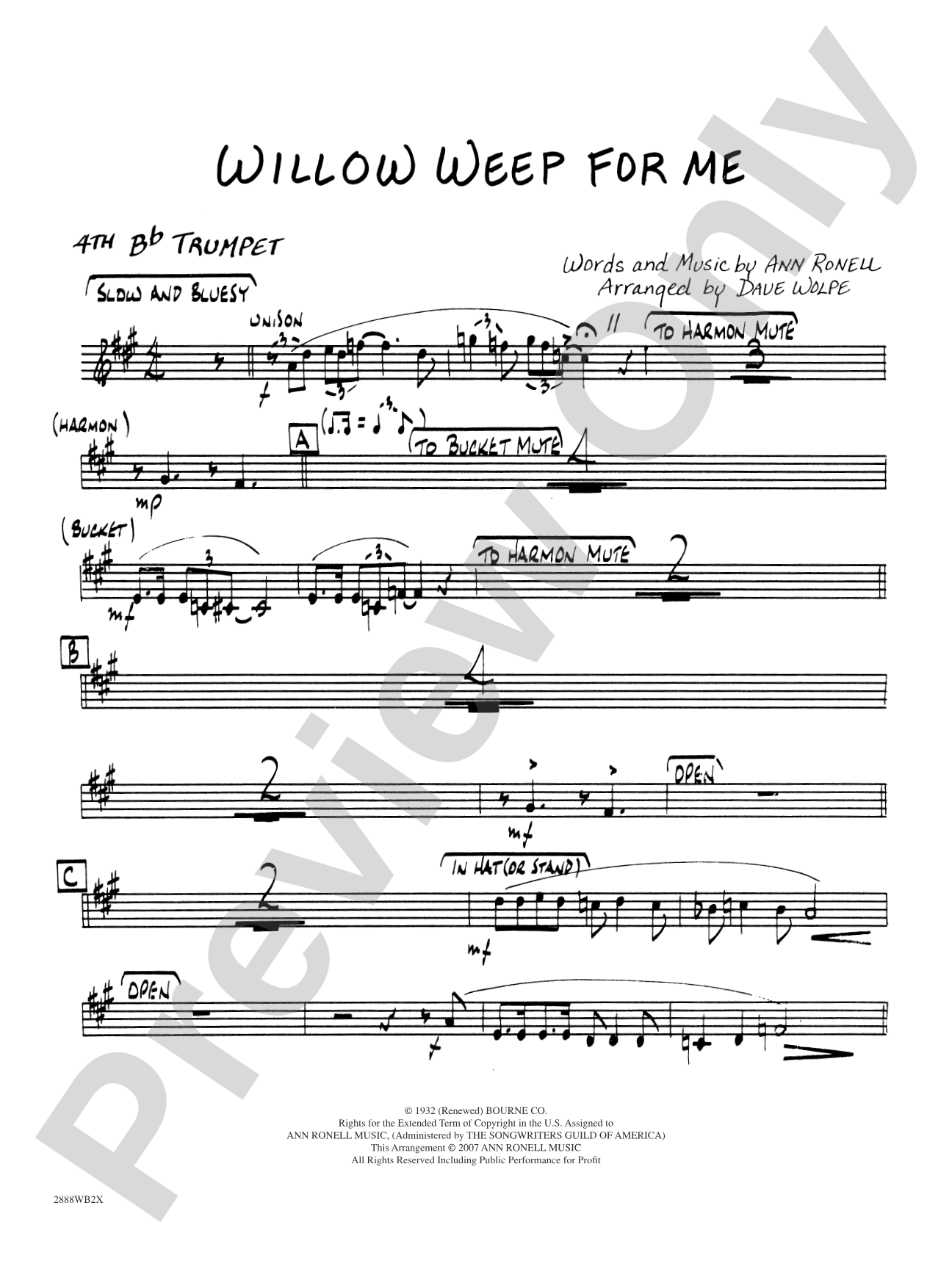 Willow Weep for Me: 4th B-flat Trumpet