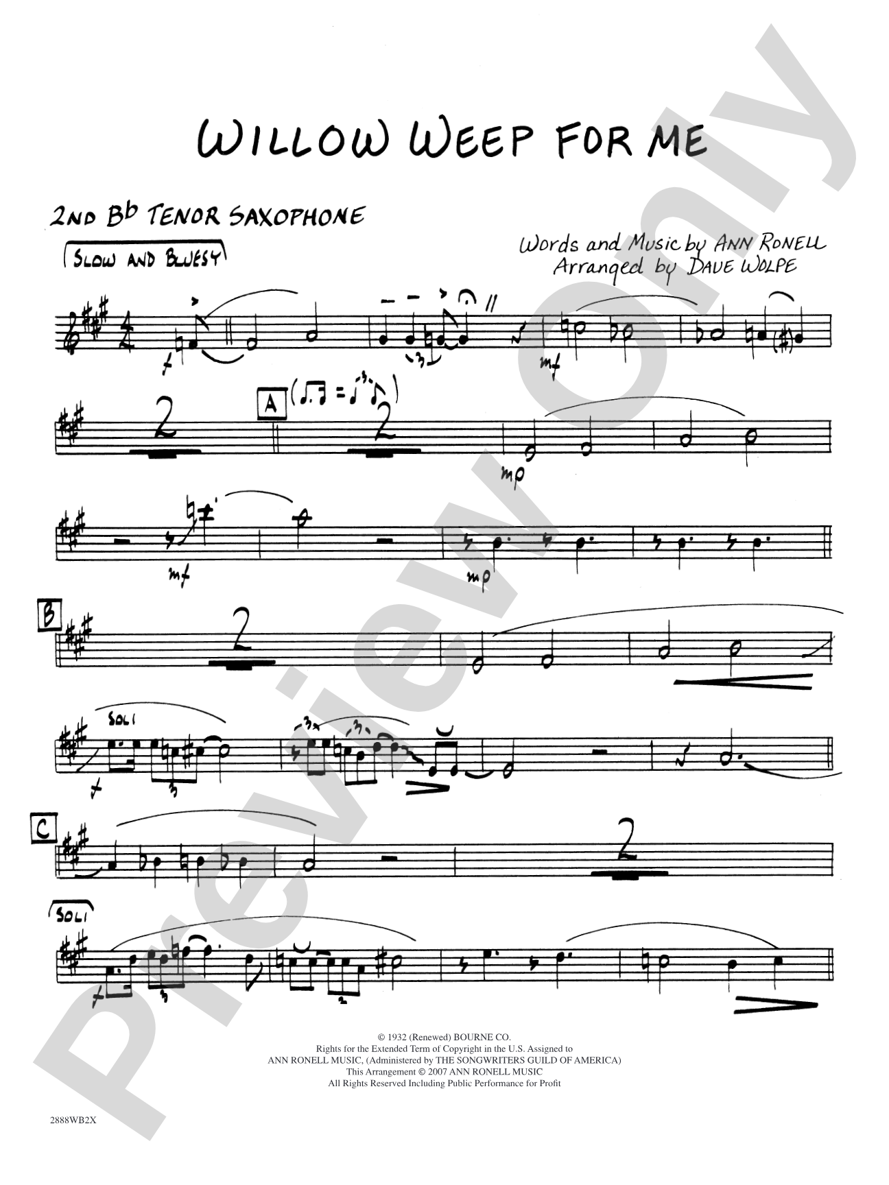 Willow Weep for Me: 2nd B-flat Tenor Saxophone
