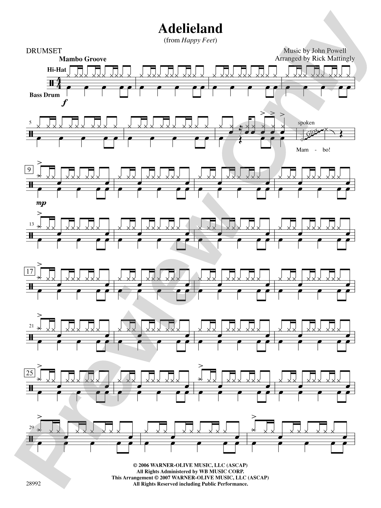 Adelieland (from Happy Feet): Drums