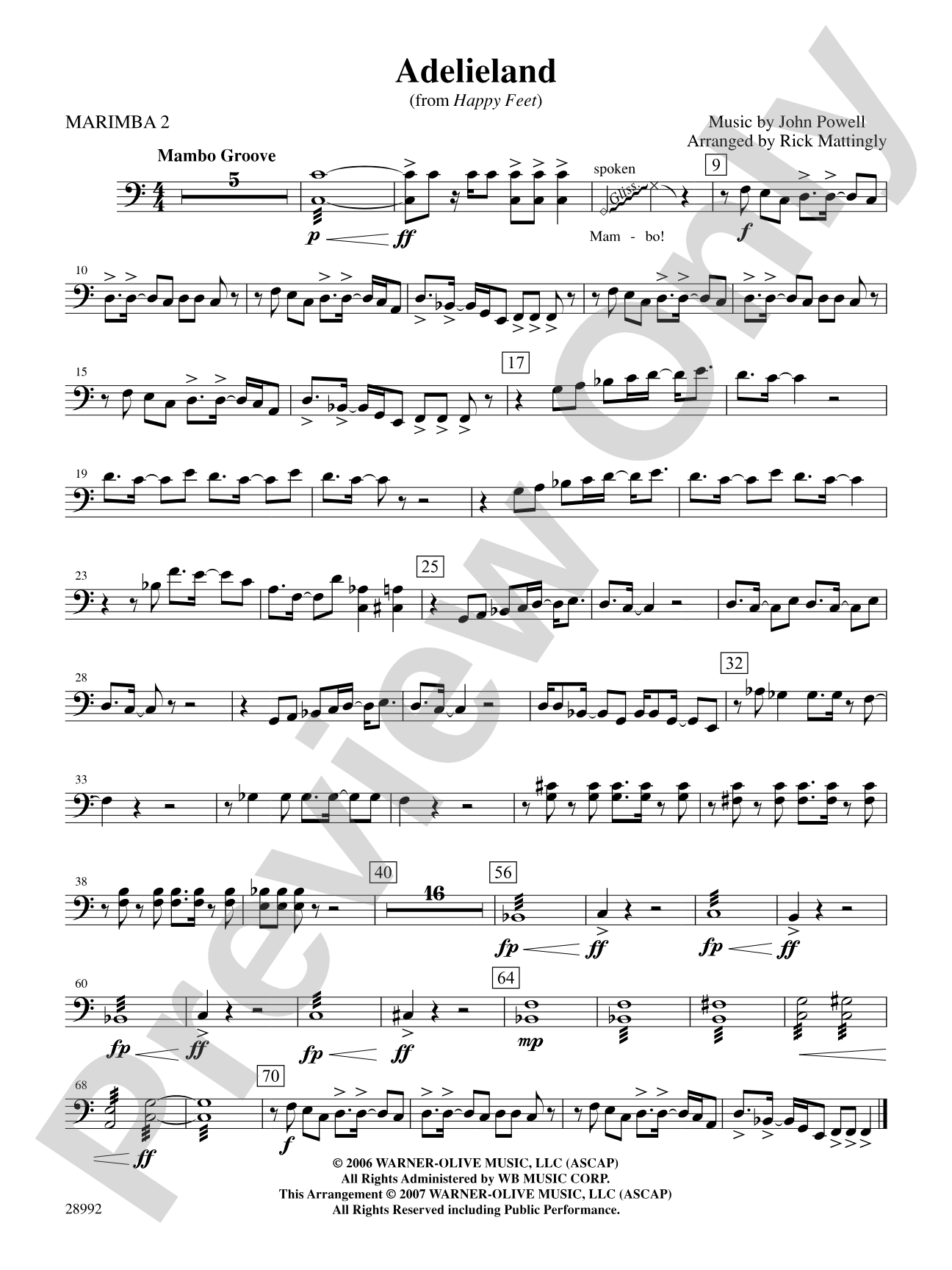 Adelieland (from Happy Feet): 2nd Mallet Percussion