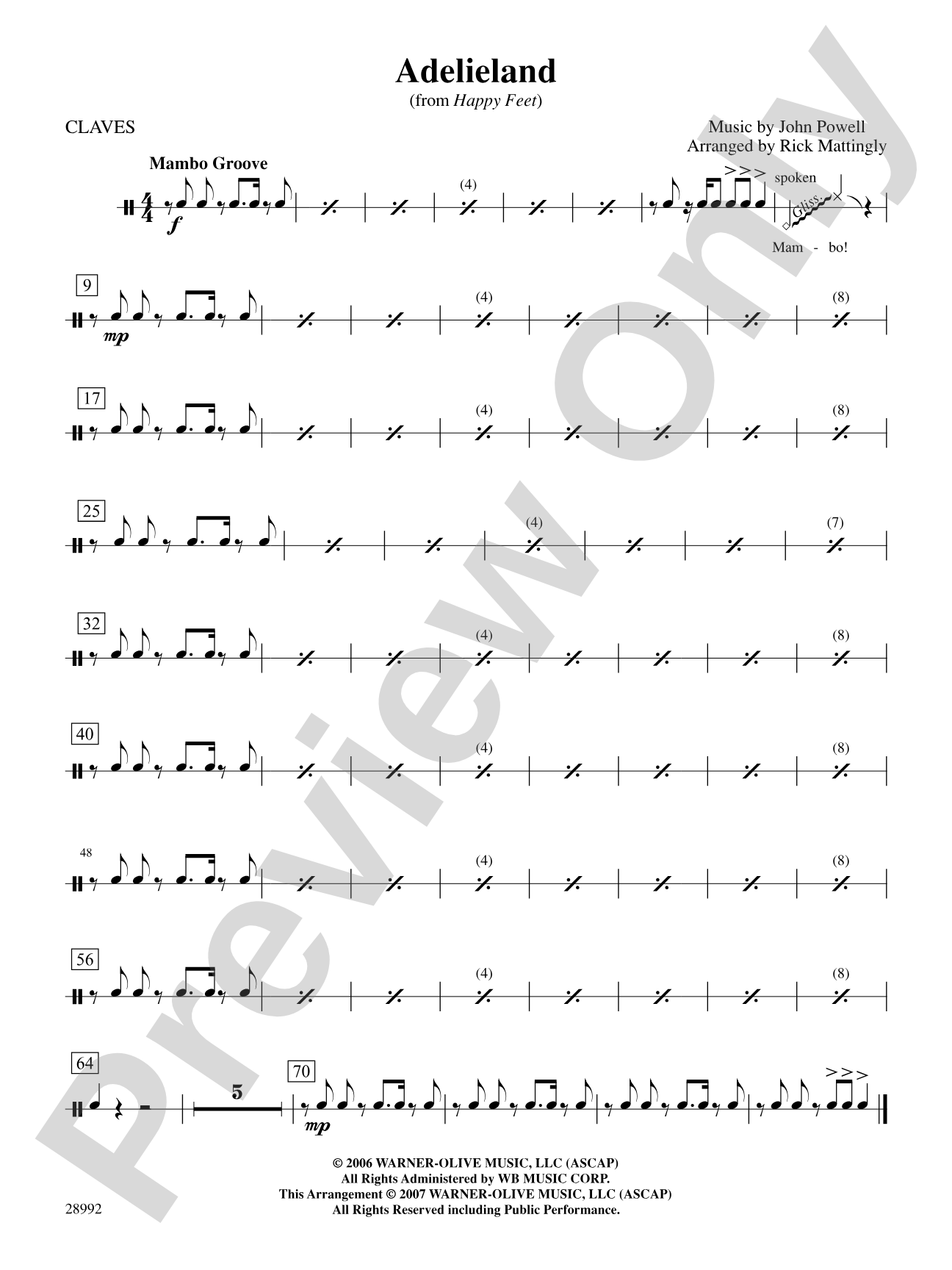 Adelieland (from Happy Feet): 1st Percussion