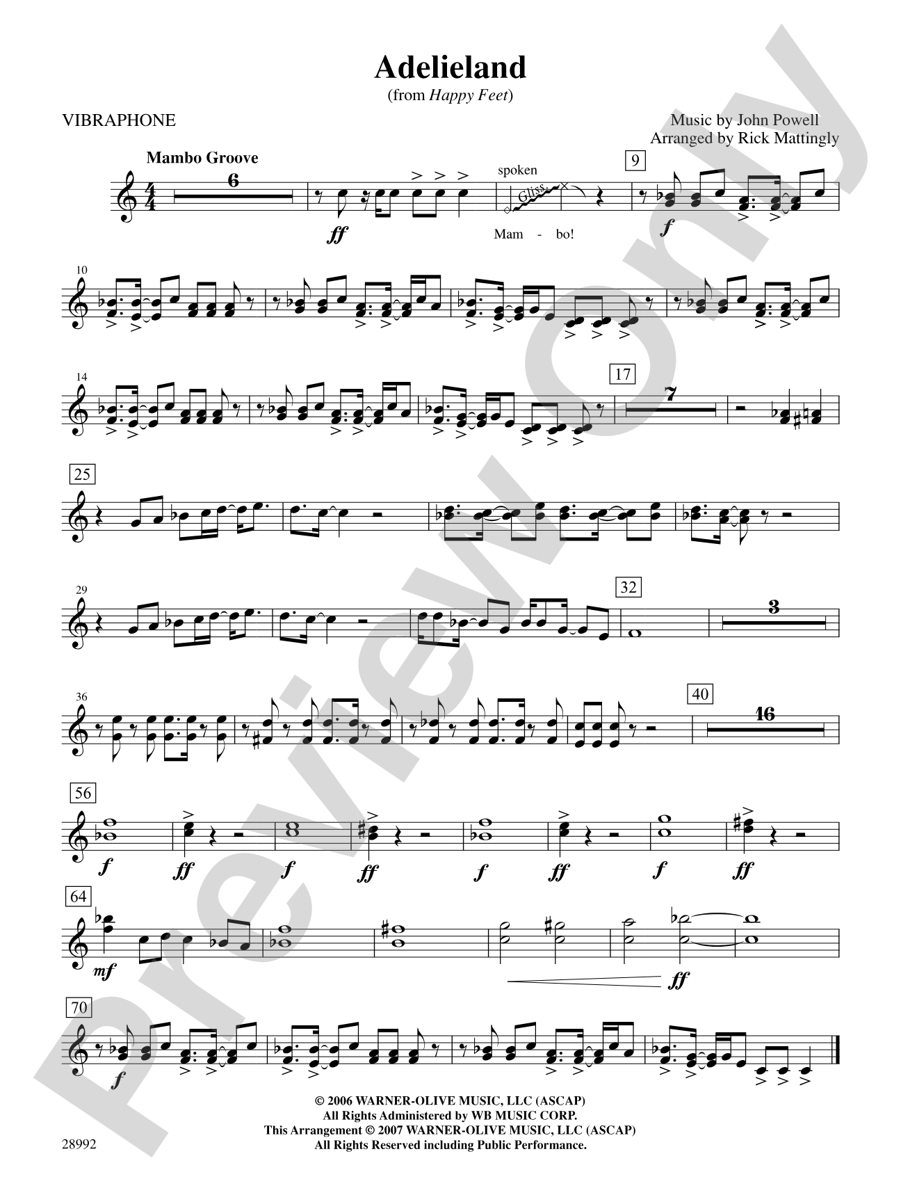 Adelieland (from Happy Feet): Vibraphone