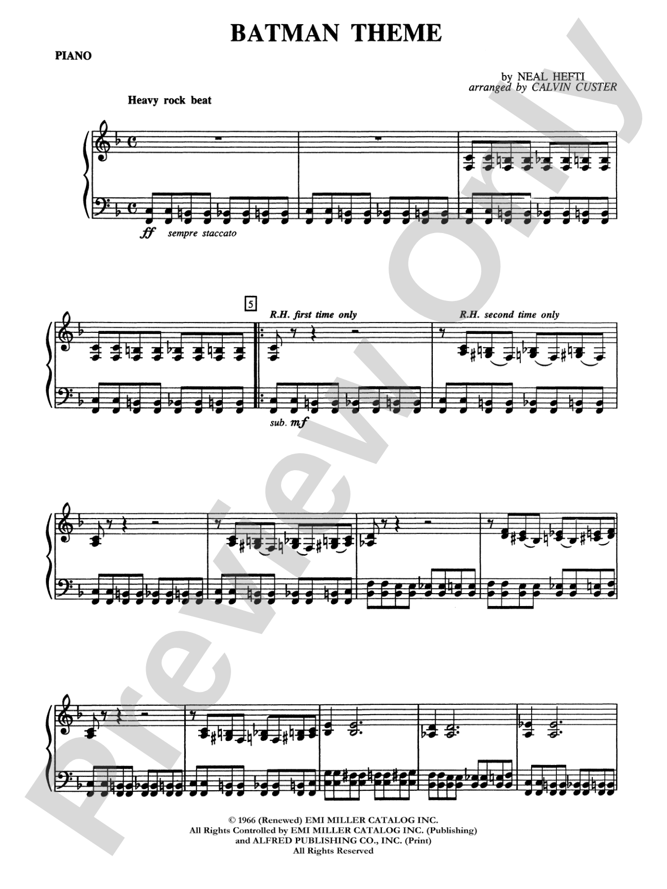 Batman Theme (from the Original TV Series): Piano Accompaniment
