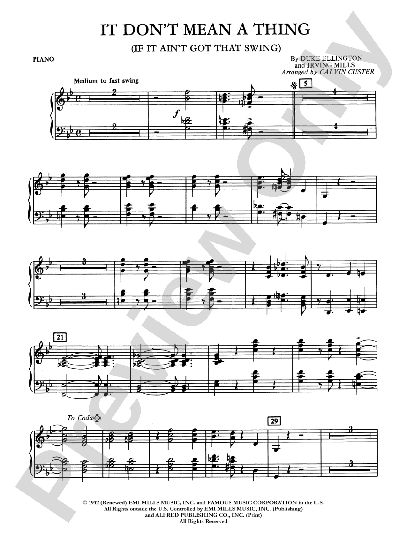 It Don't Mean a Thing (If It Ain't Got That Swing): Piano Accompaniment