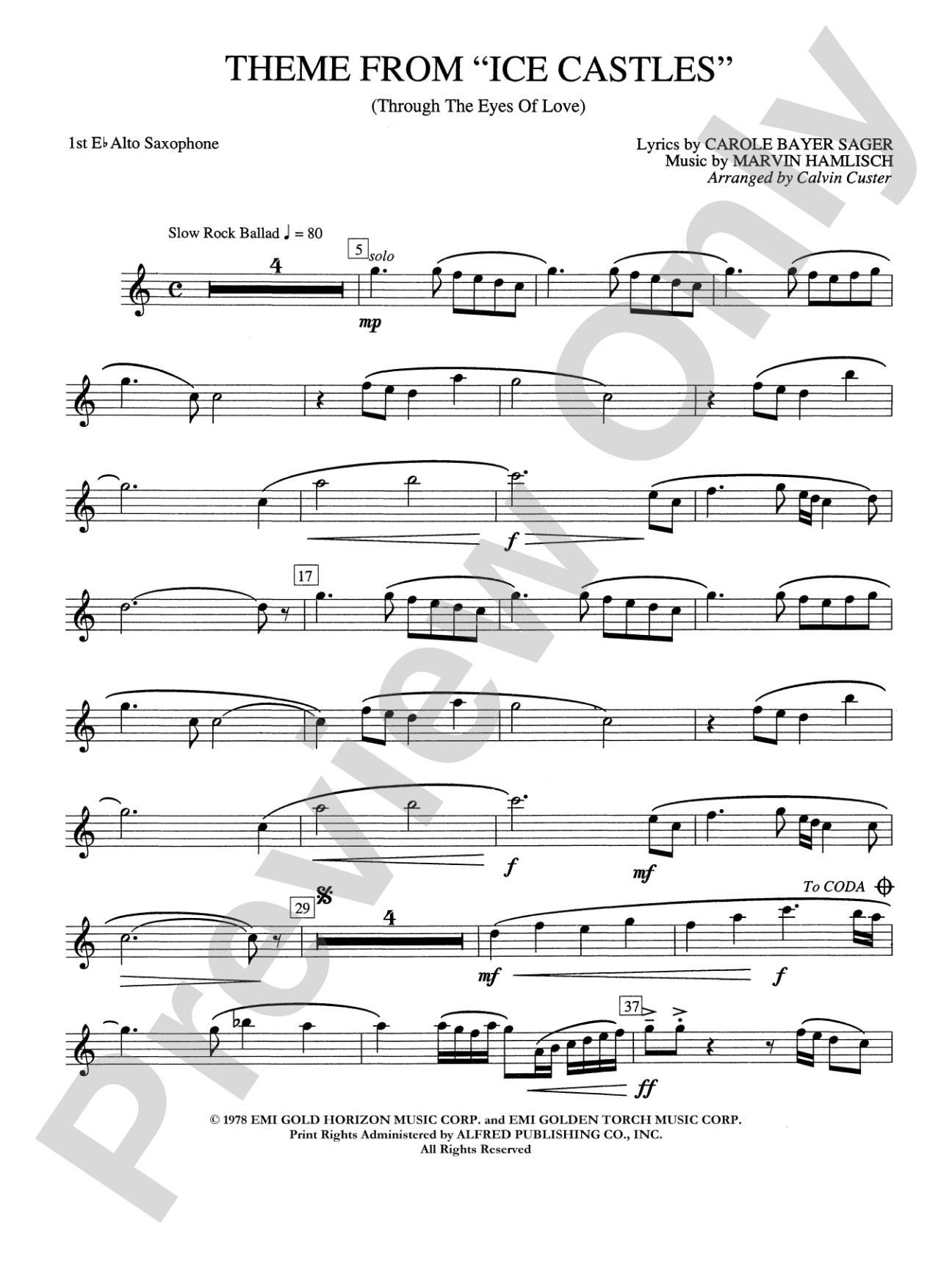 Ice Castles, Theme from (Through the Eyes of Love): E-flat Alto Saxophone