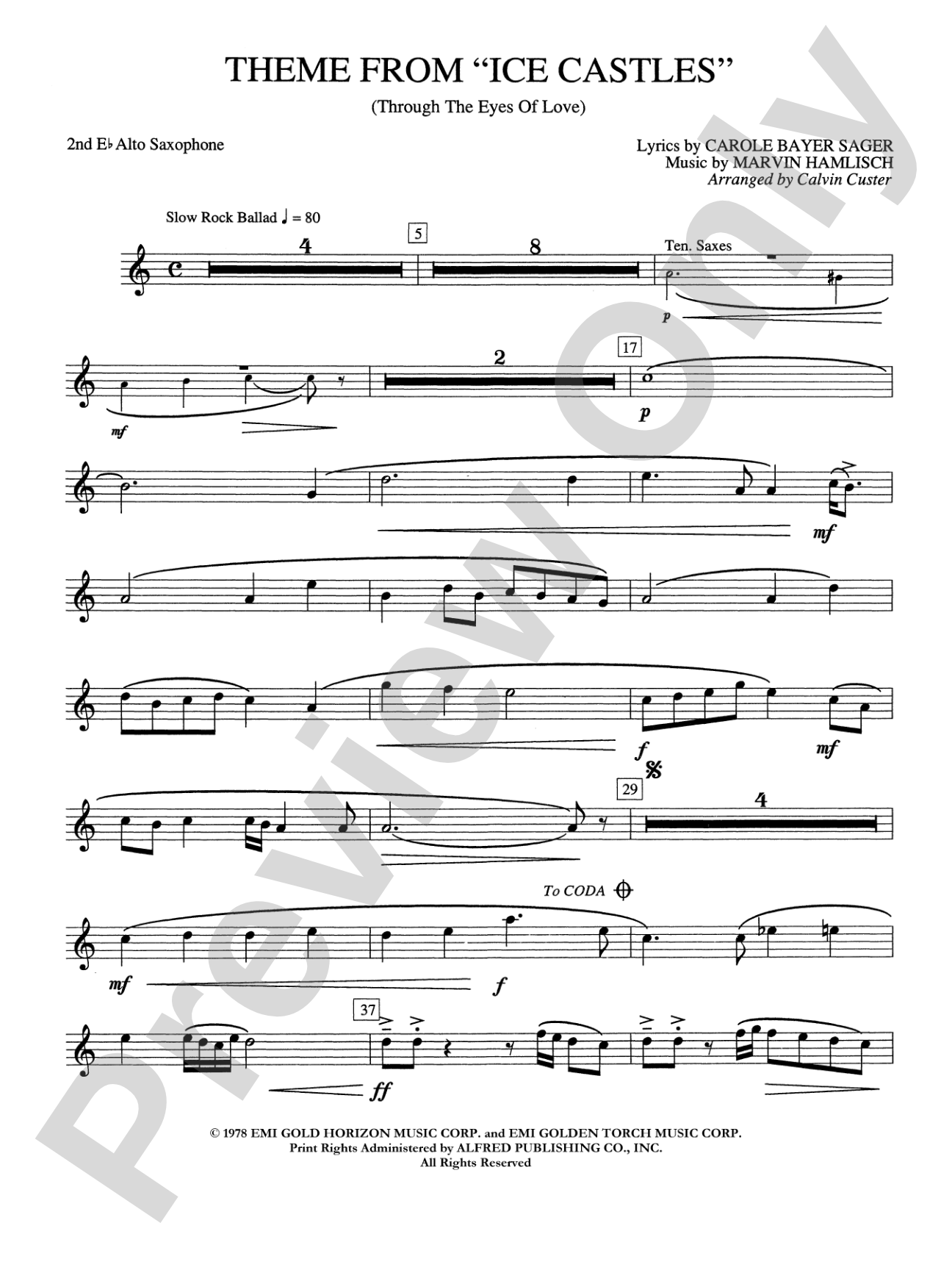 Ice Castles, Theme from (Through the Eyes of Love): 2nd E-flat Alto Saxophone
