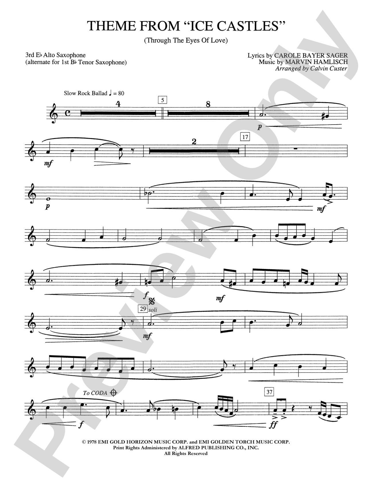 Ice Castles, Theme from (Through the Eyes of Love): 3rd E-flat Alto Saxophone