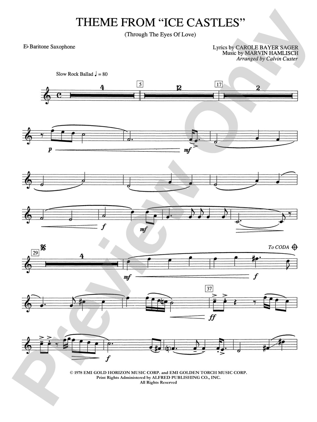Ice Castles, Theme from (Through the Eyes of Love): E-flat Baritone Saxophone