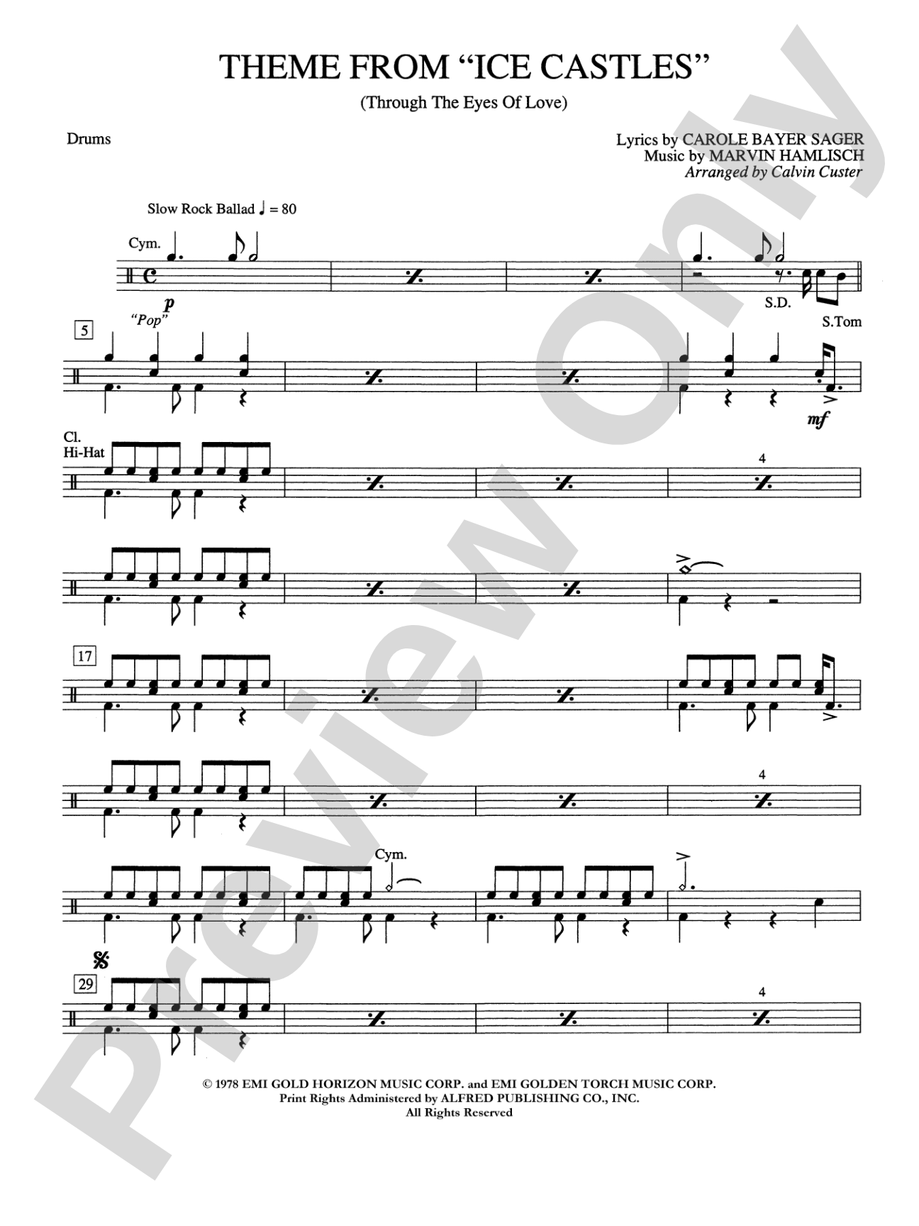 Ice Castles, Theme from (Through the Eyes of Love): Drums