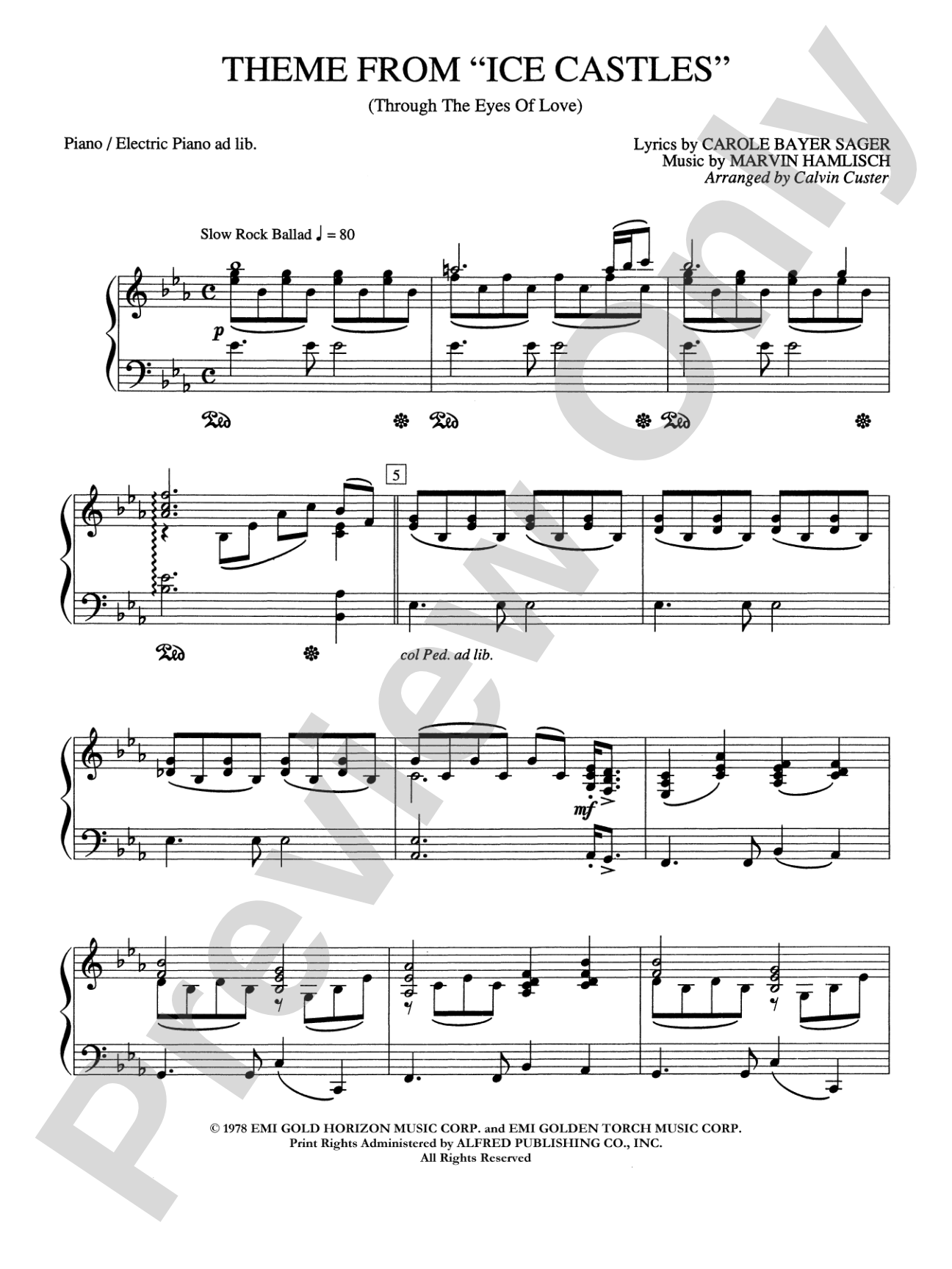 Ice Castles, Theme from (Through the Eyes of Love): Piano Accompaniment