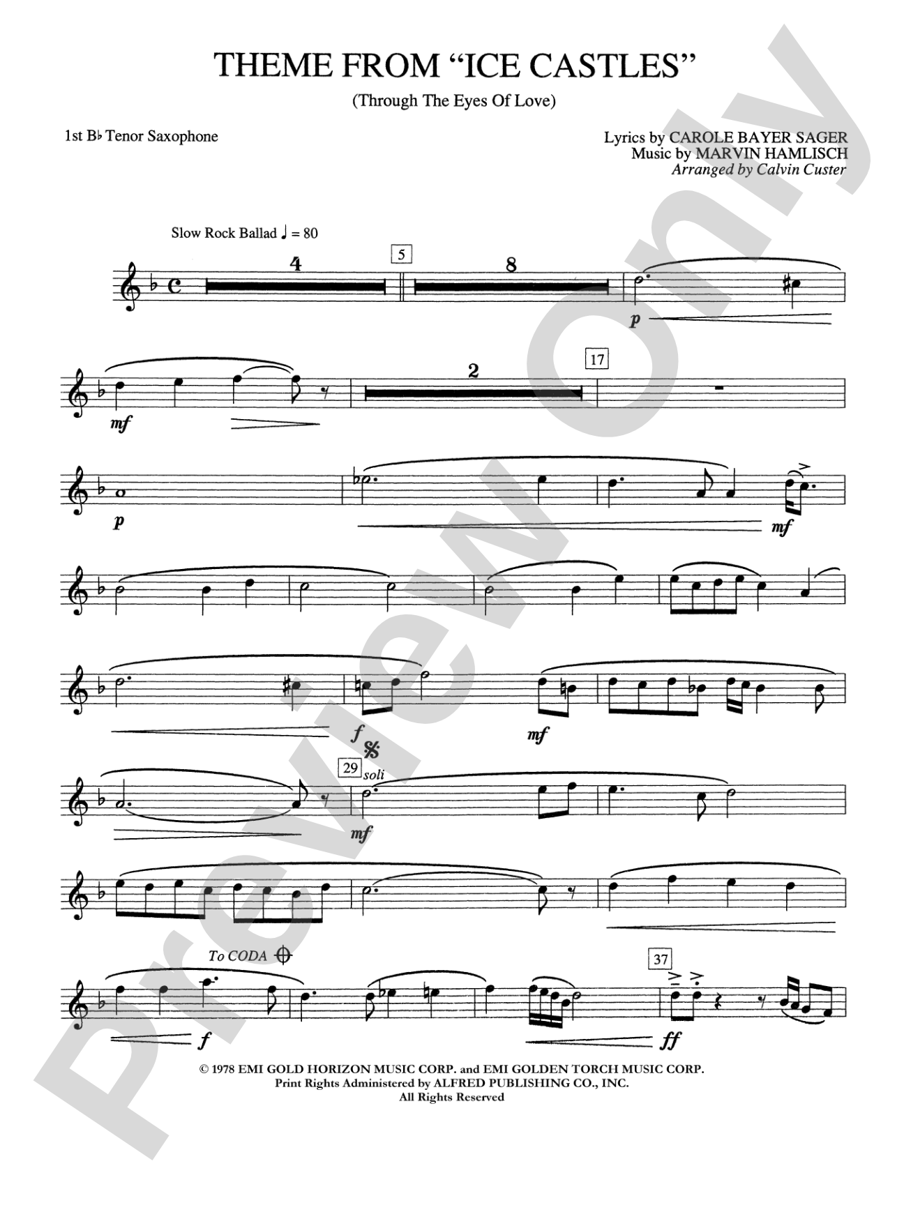 Ice Castles, Theme from (Through the Eyes of Love): B-flat Tenor Saxophone